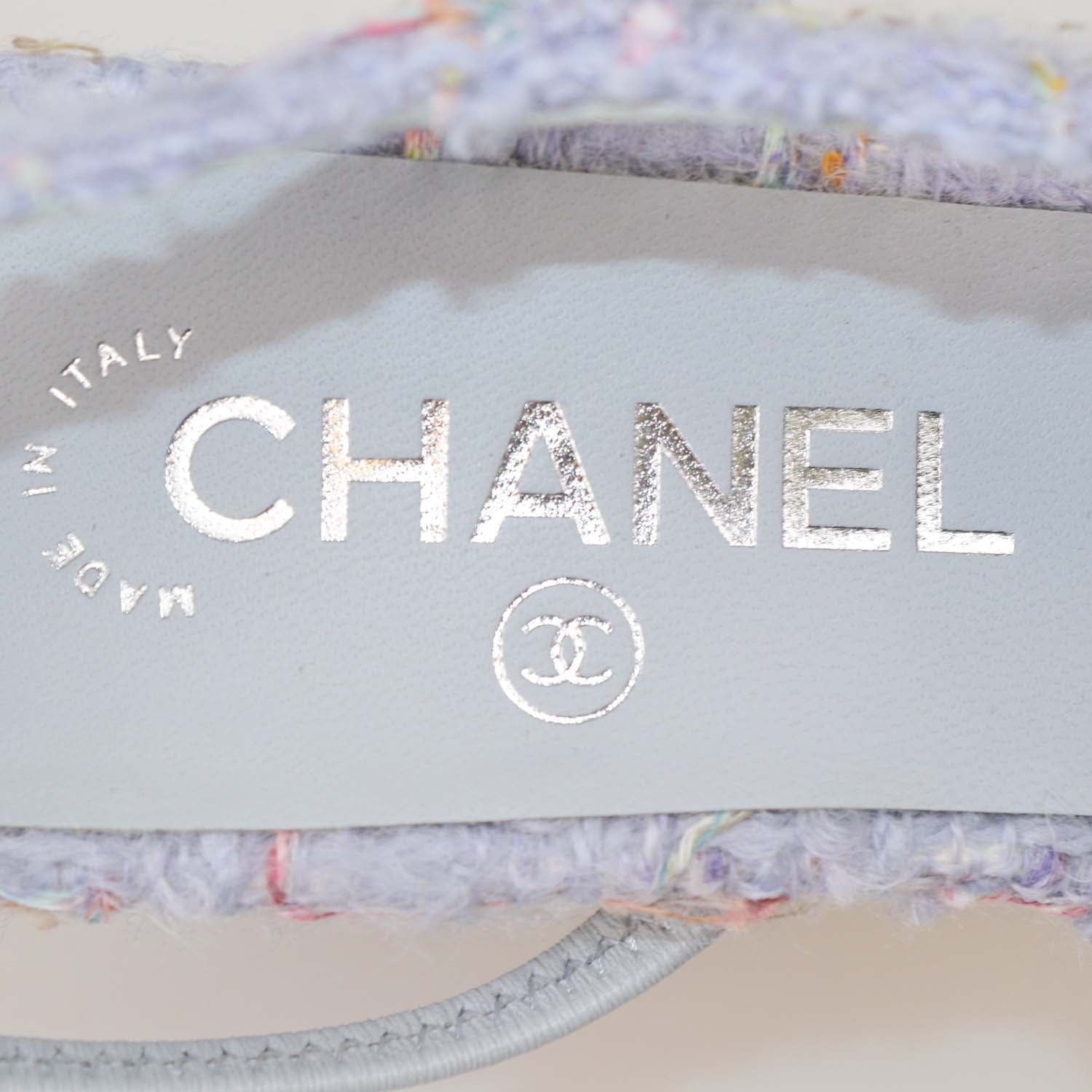 Chanel Light Blue Tweed and Leather Cap Toe Slingback Pumps