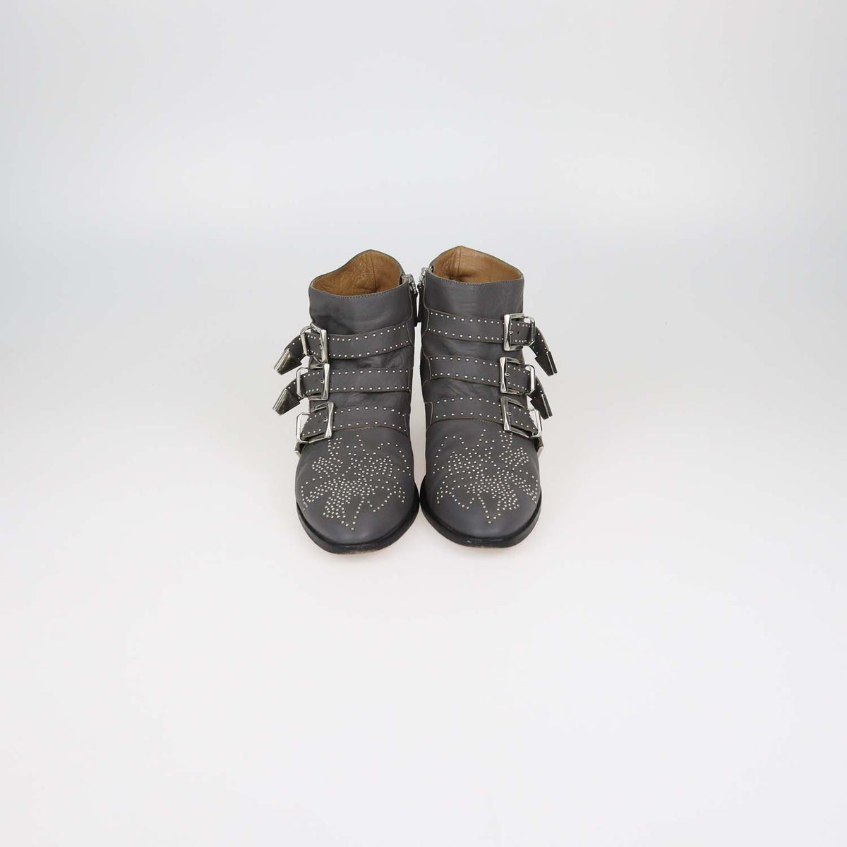 Chloe Grey Leather Studded Suzanna Ankle Boots