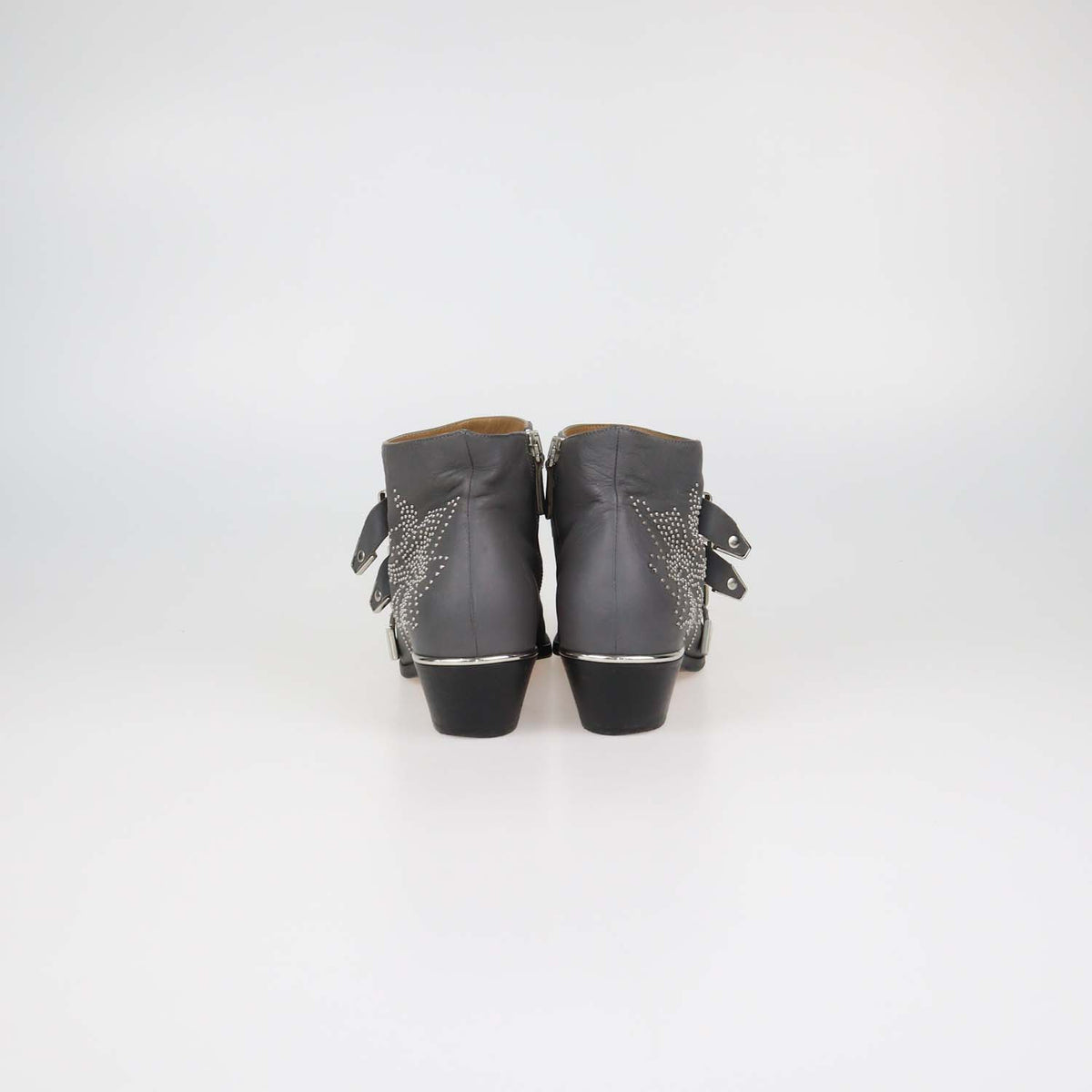 Chloe Grey Leather Studded Suzanna Ankle Boots