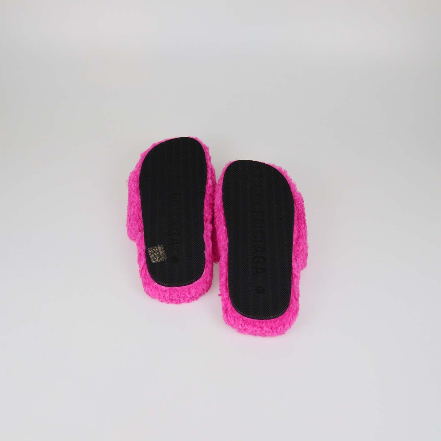 Balenciaga Fuchsia Faux Shearling Furry Flat Slides