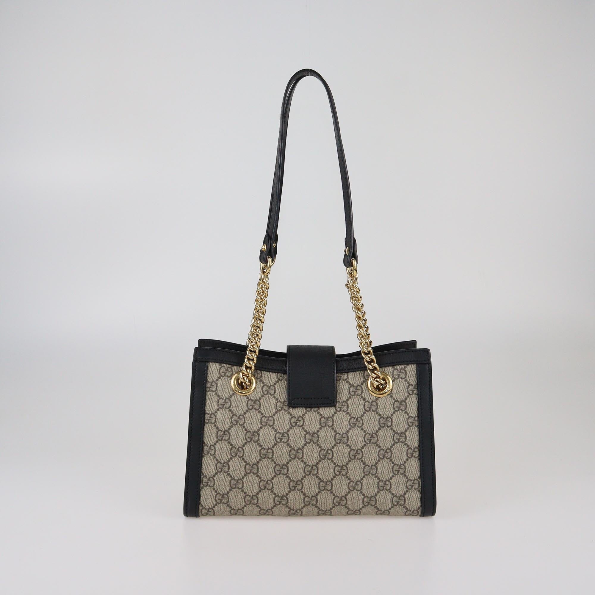 Gucci Black/Beige GG Supreme Small Padlock Shoulder Bag Womens Gucci