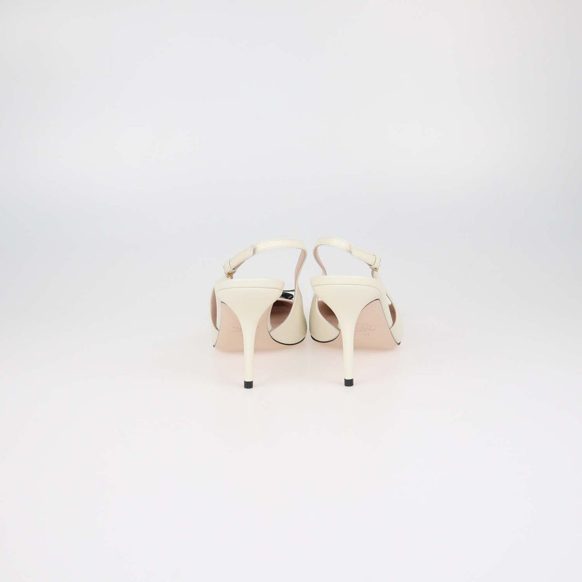 Valentino Ivory,Brown Leather Bepointy Slingback Pumps