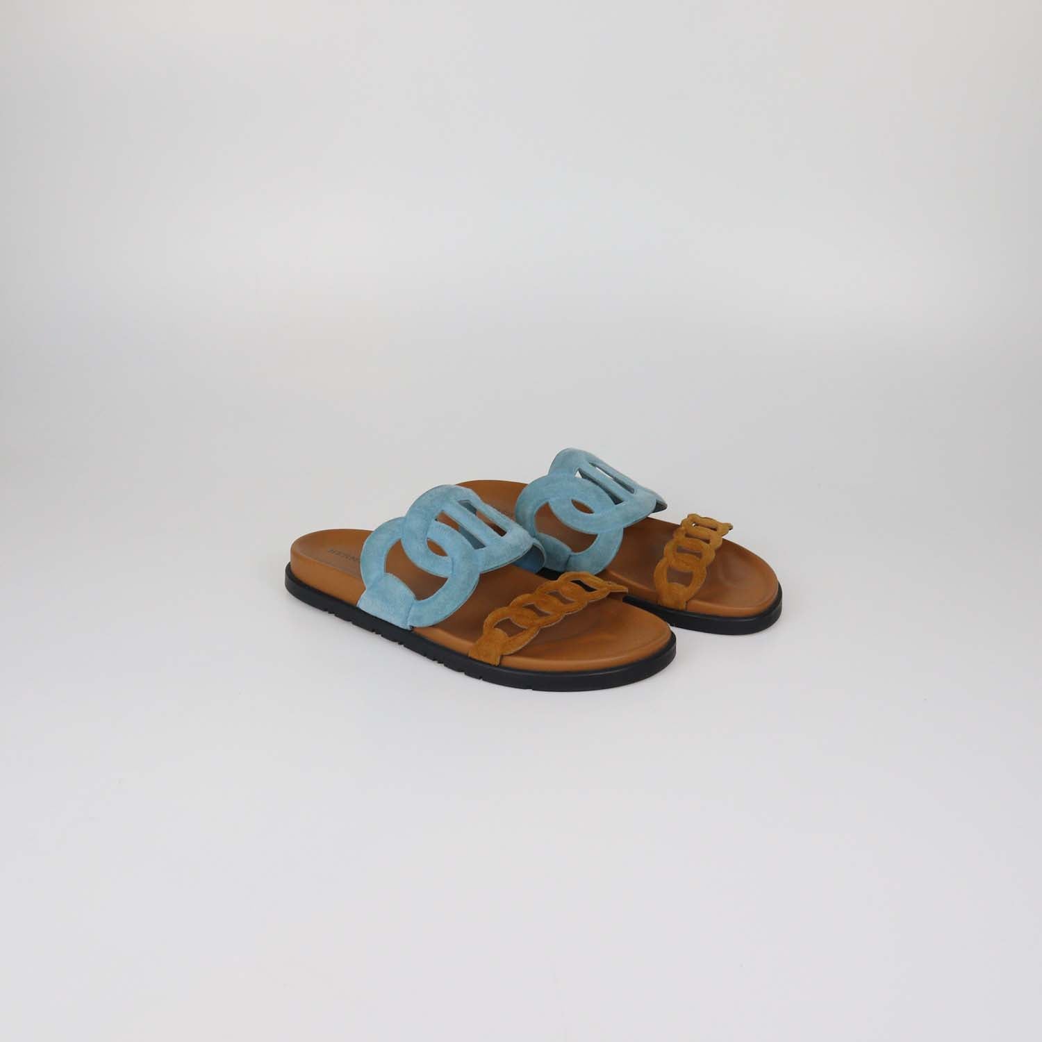 Hermes Bleu Mineral/Naturel Suede Extra Sandals