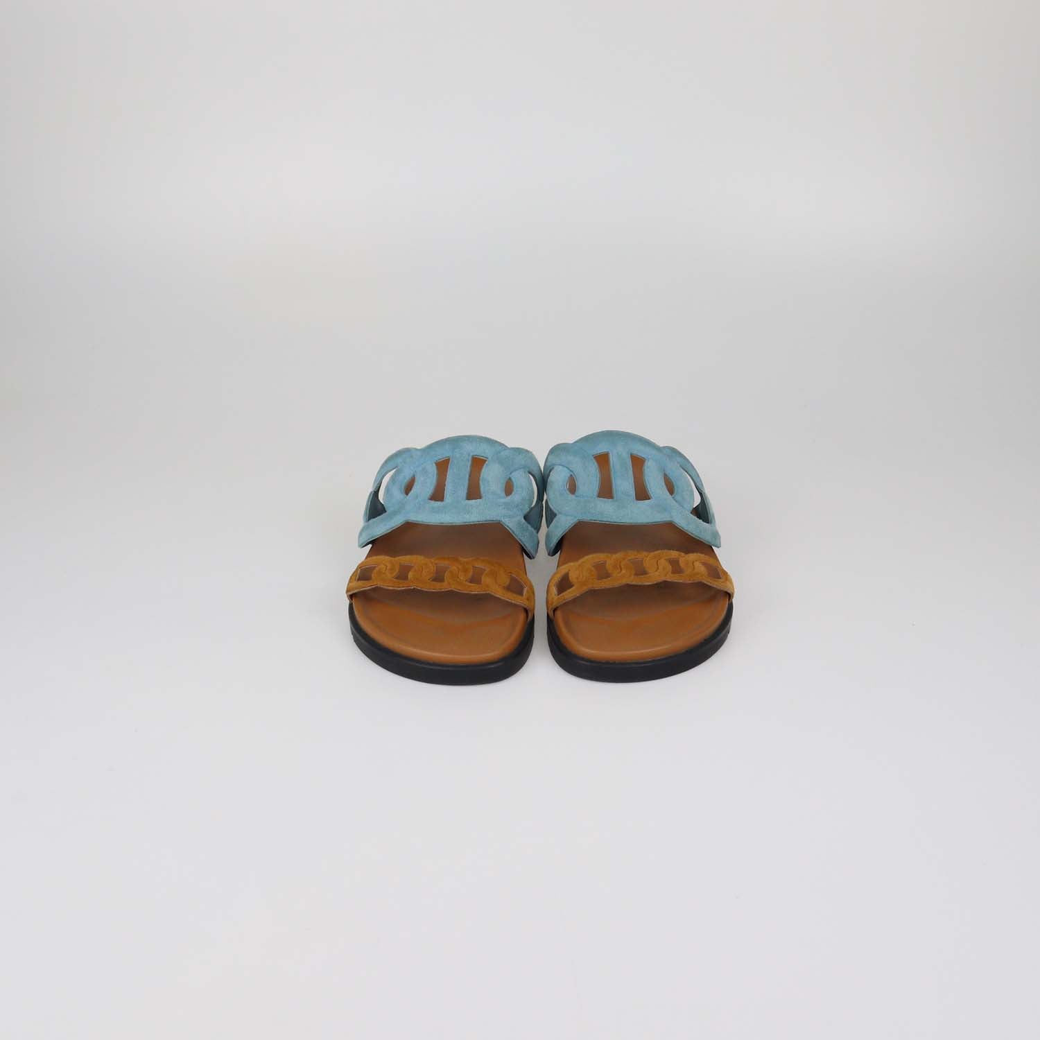 Hermes Bleu Mineral/Naturel Suede Extra Sandals
