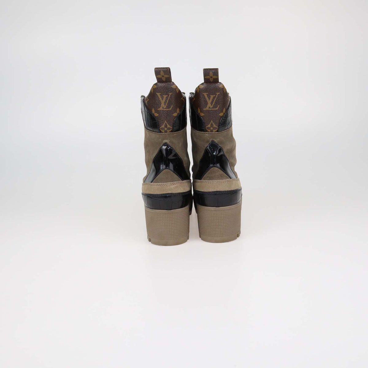 Louis Vuitton Multicolor Suede Monogram Canvas and Croc Embossed Leather Laureate Desert Boots