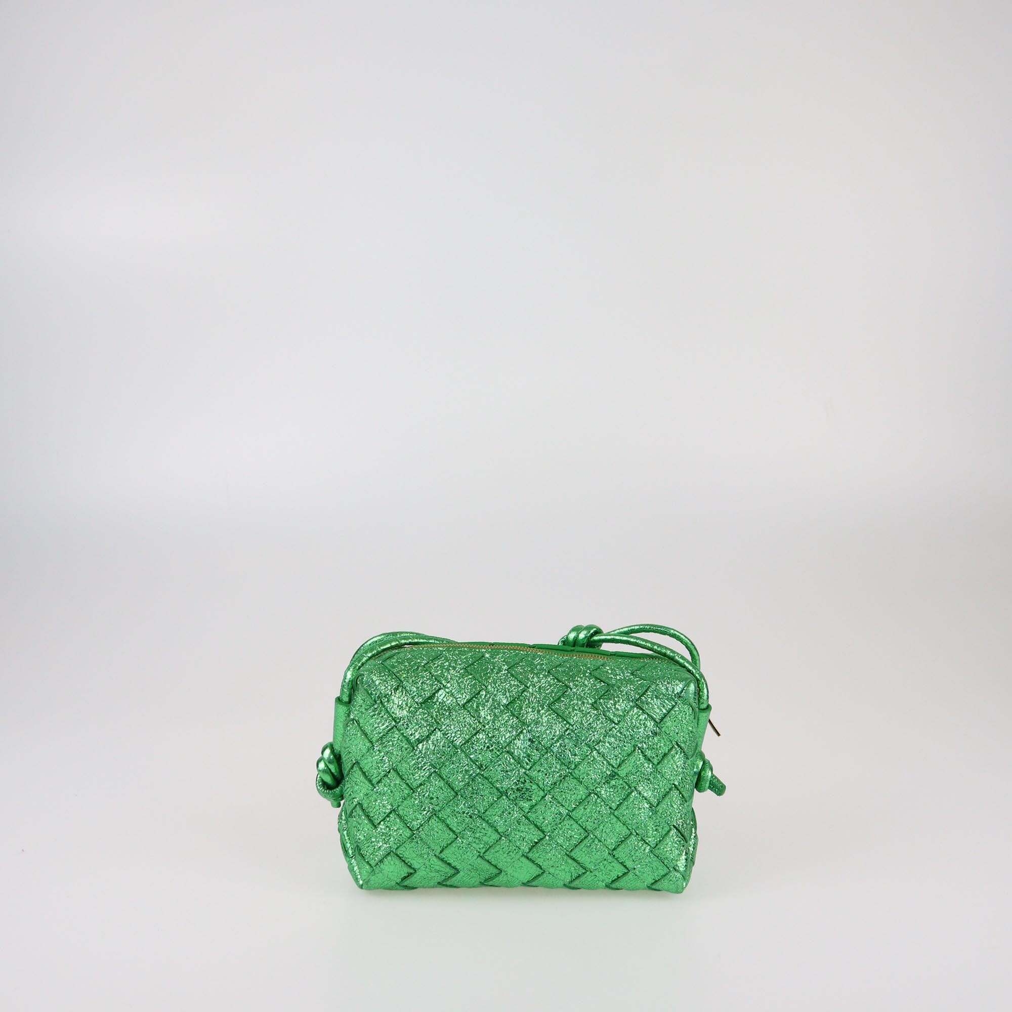 Bottega Veneta Metallic Green Intrecciato Mini Loop Camera Bag Womens Bottega Veneta