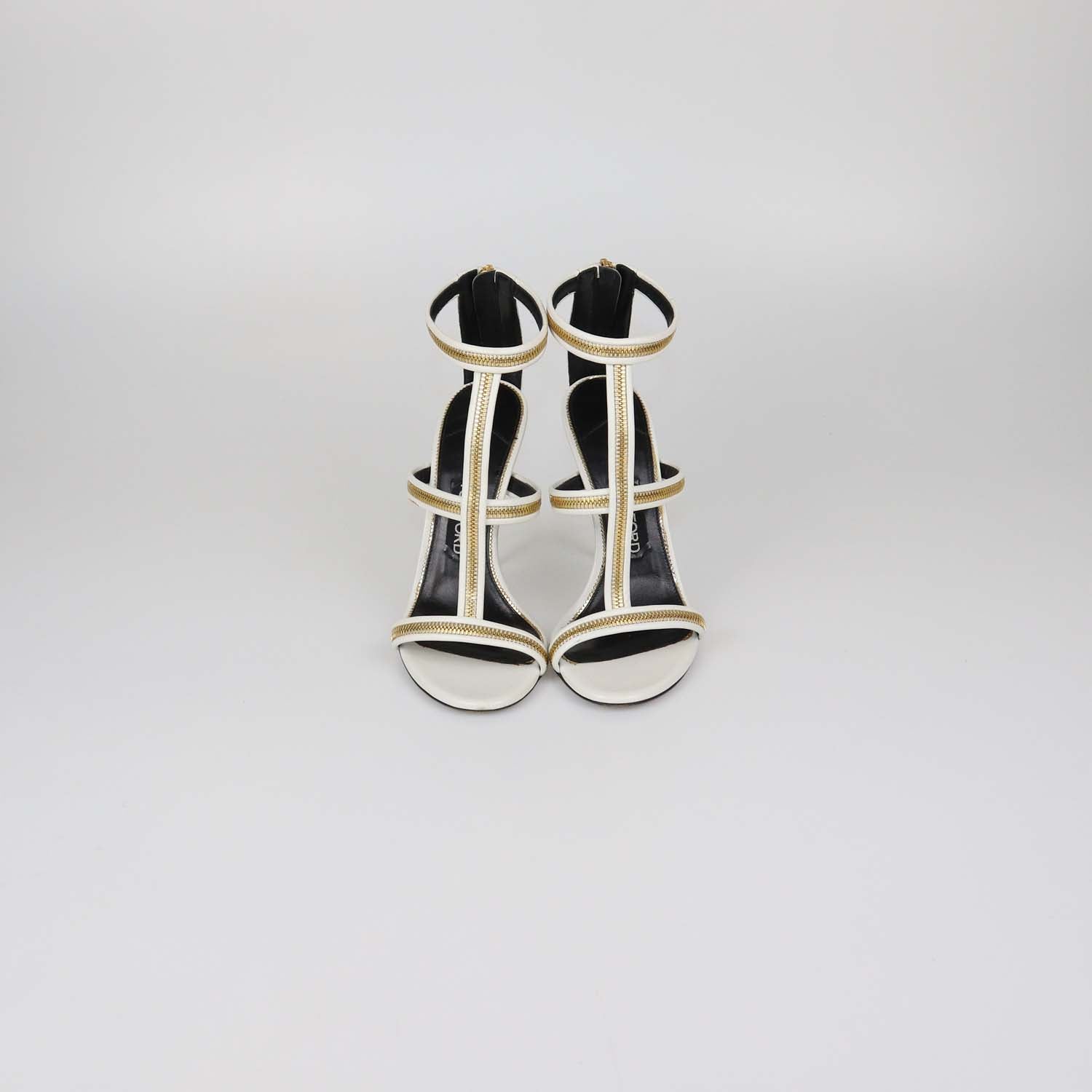 Tom Ford White Leather Zip Detail Ankle Strap Sandals