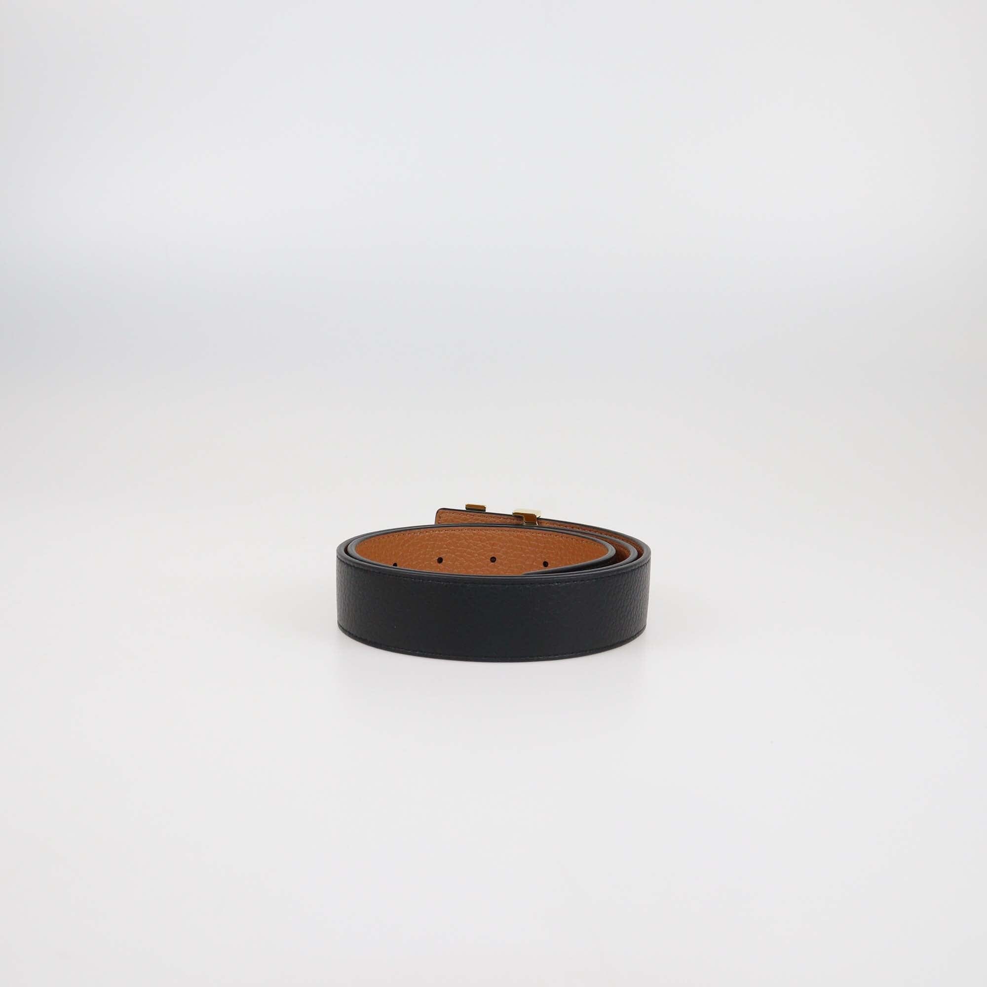 Louis Vuitton Black/Brown Leather LV Initiales Reversible Belt Womens Louis Vuitton