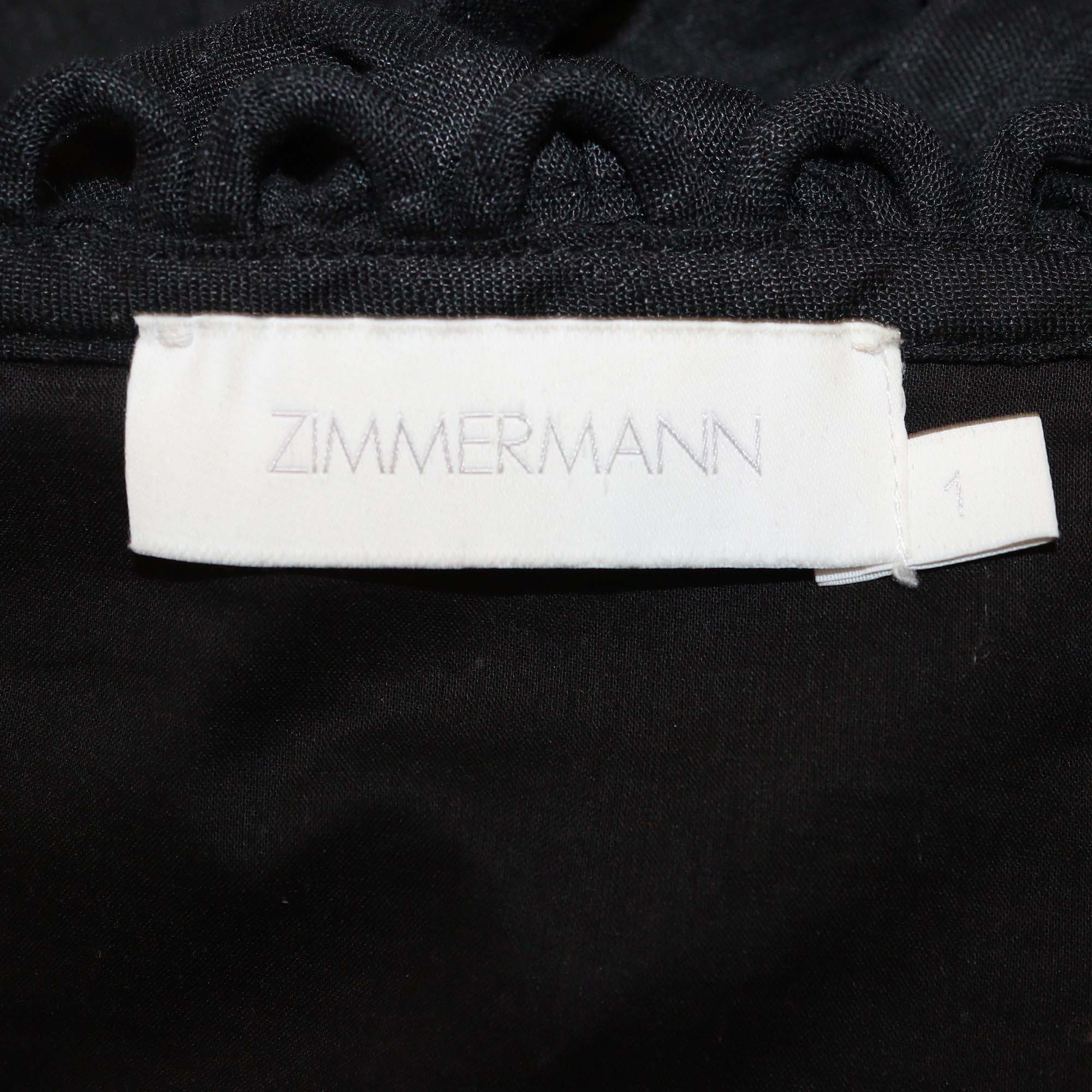 Zimmermann Black Linen Scallop Detail Off-Shoulder Crop Top
