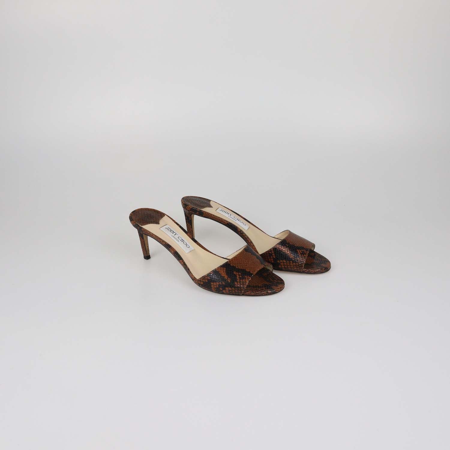 Jimmy Choo Brown/Black Python Embossed Leather Stacey Mules
