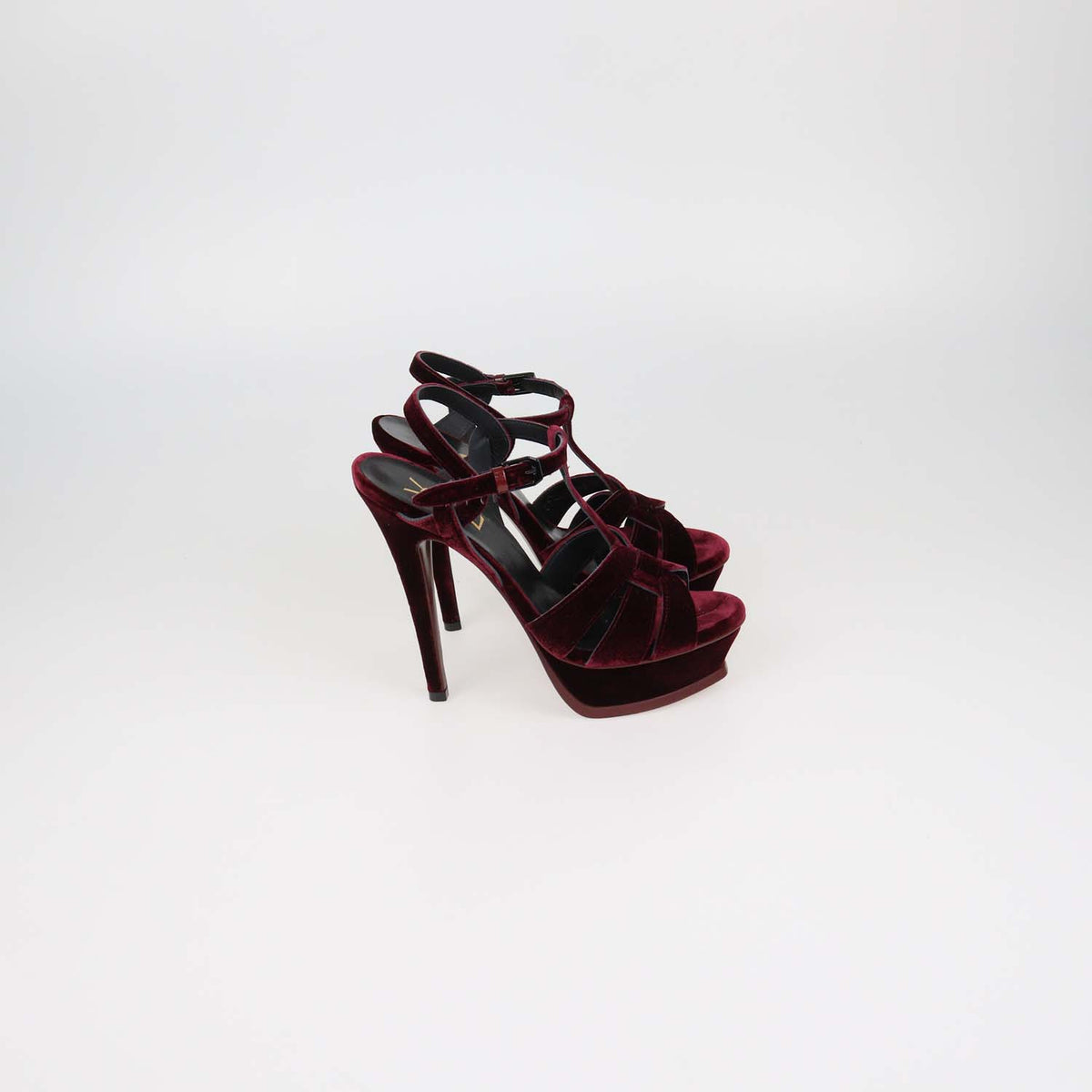Saint Laurent Burgundy Velvet Tribute Platform Sandals