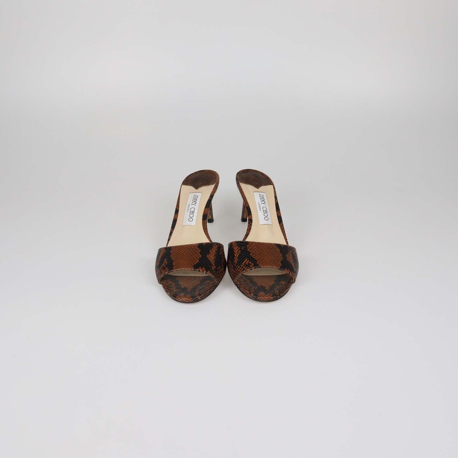 Jimmy Choo Brown/Black Python Embossed Leather Stacey Mules