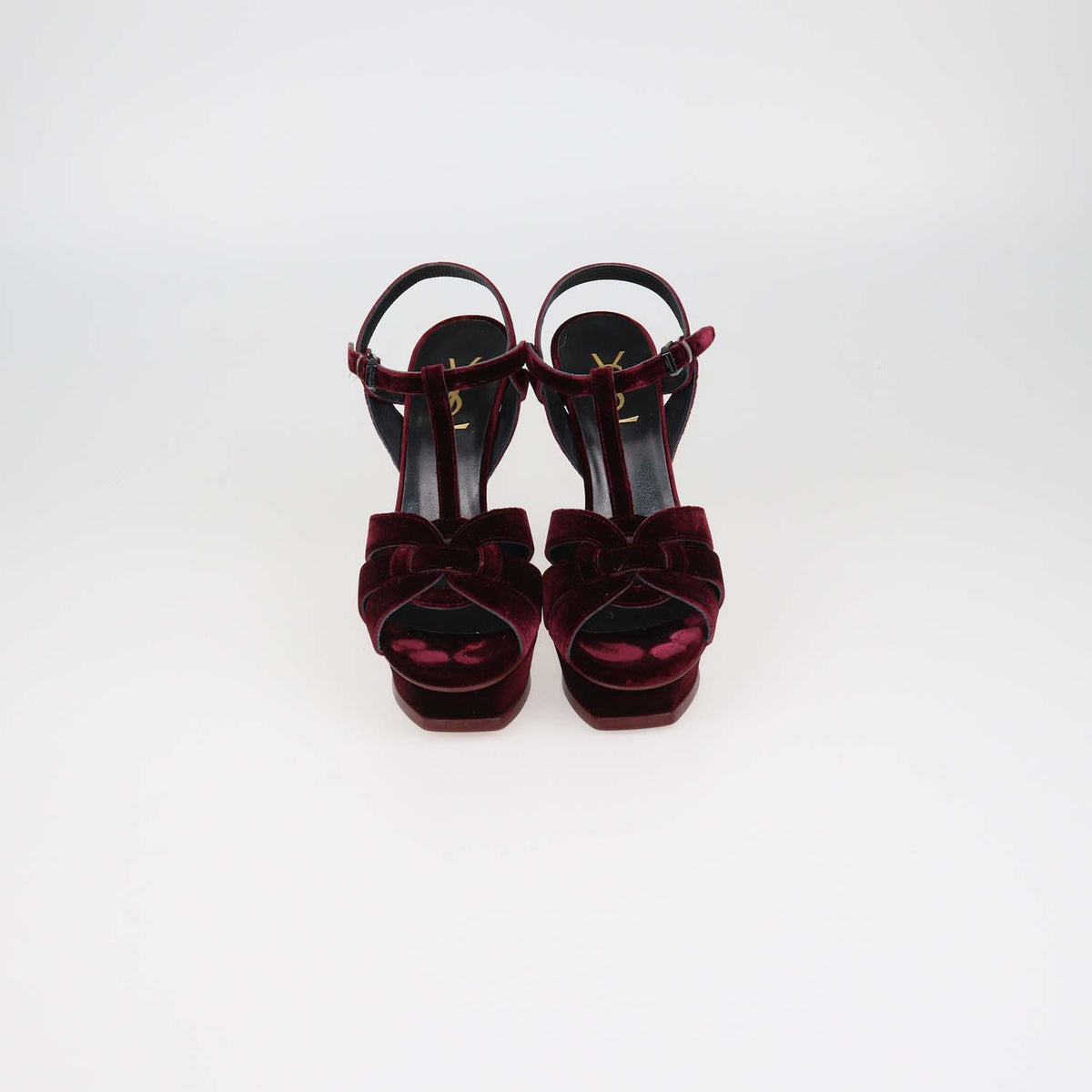 Saint Laurent Burgundy Velvet Tribute Platform Sandals