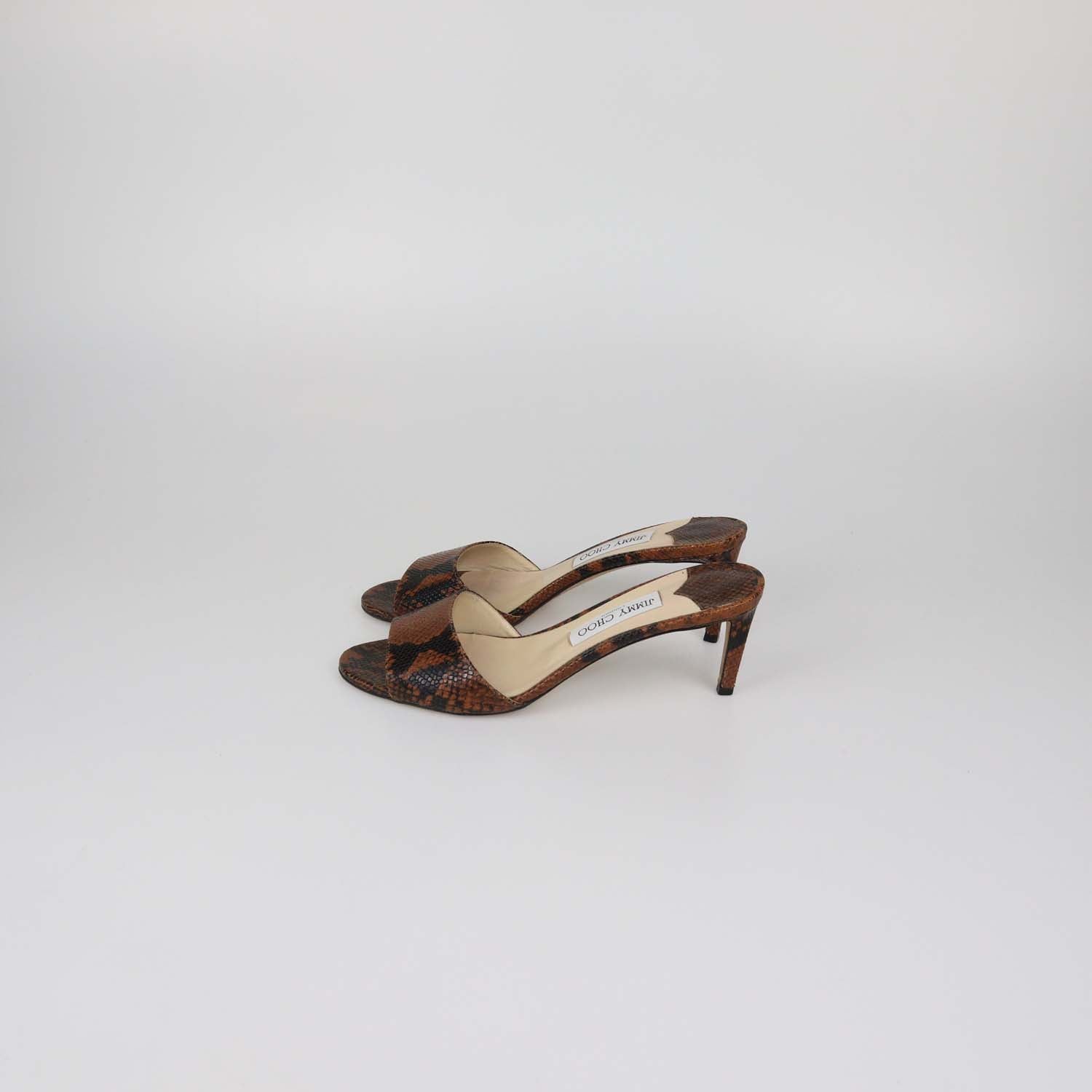 Jimmy Choo Brown/Black Python Embossed Leather Stacey Mules
