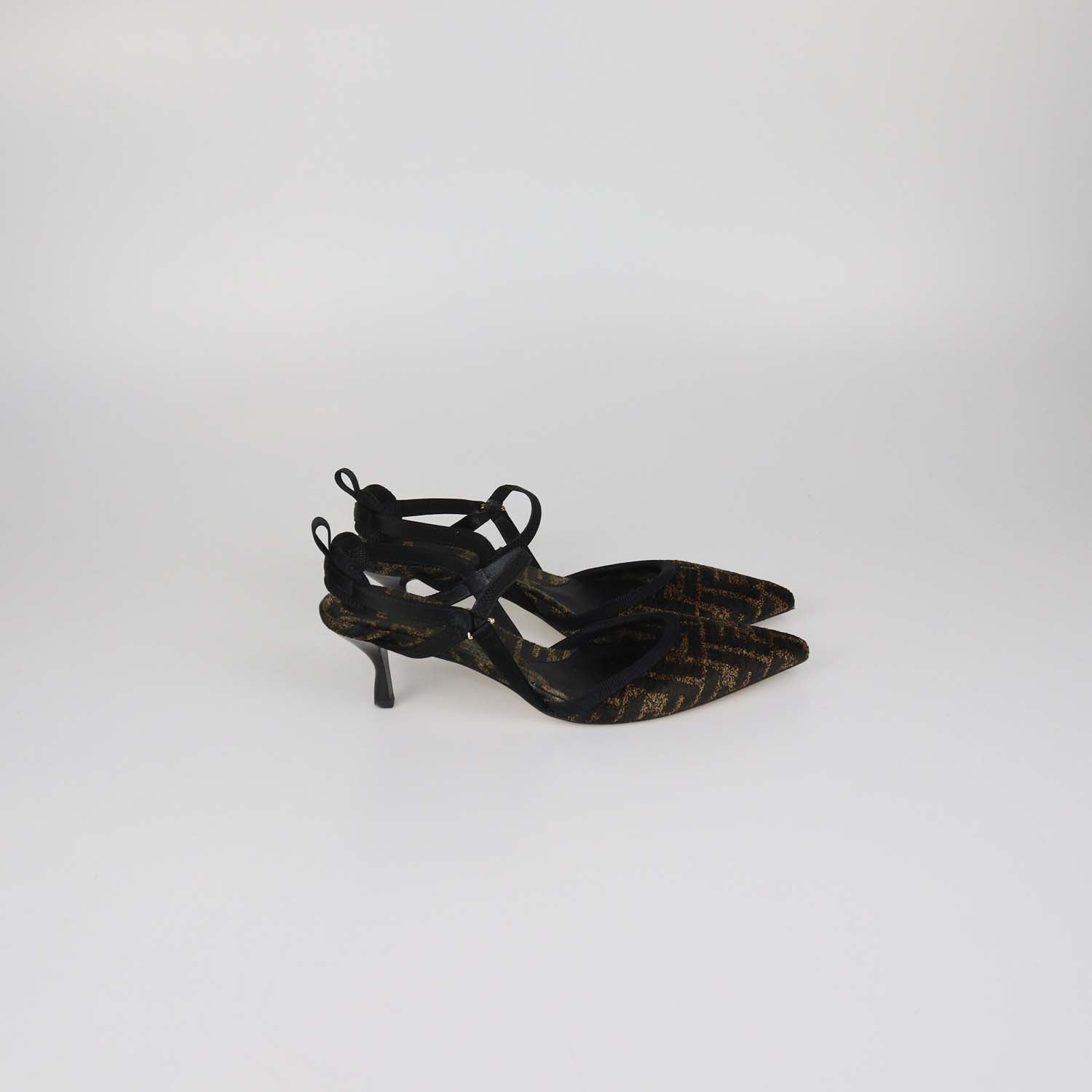 Fendi Black/Brown Zucca Fabric Colibri Lite Slingback Pumps