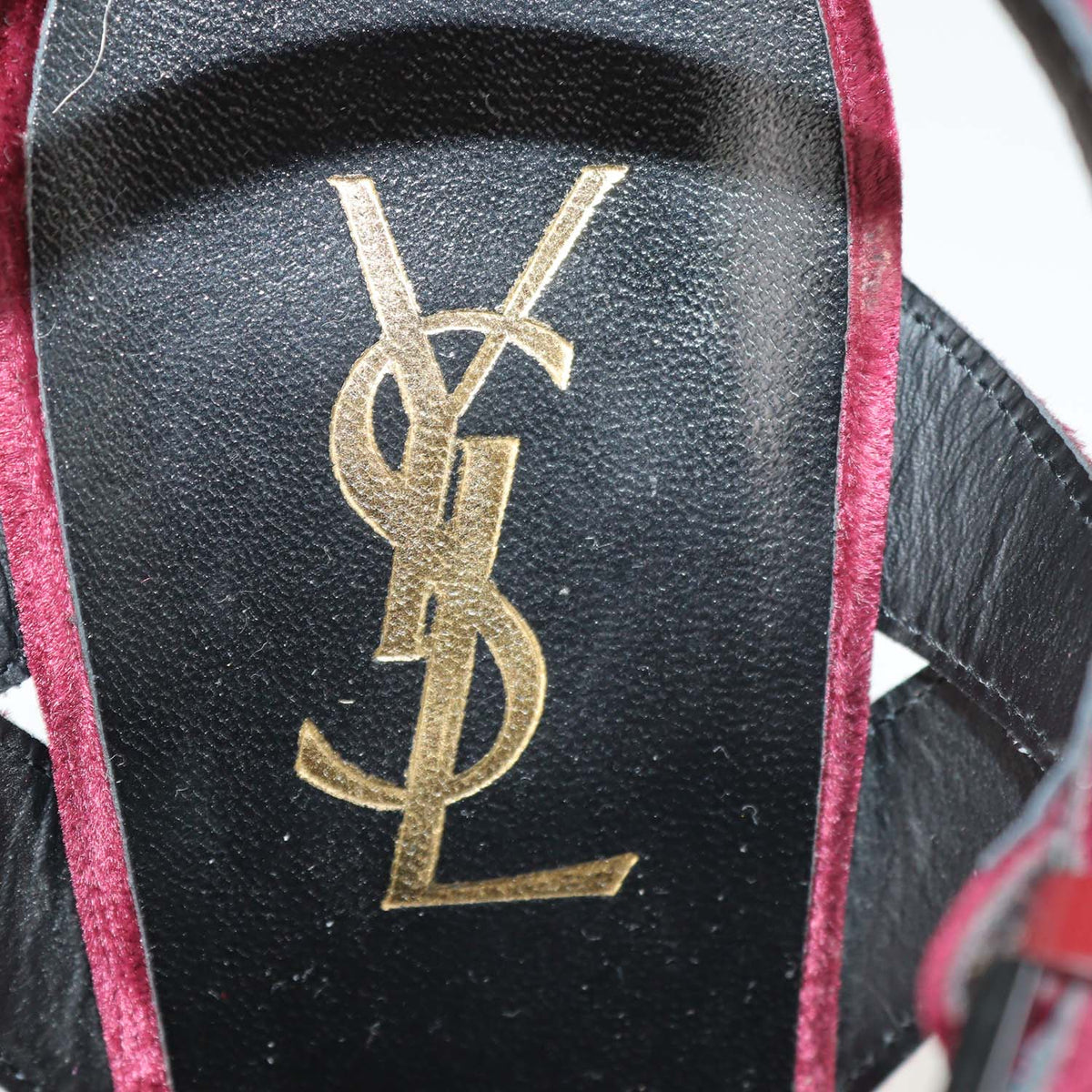 Saint Laurent Burgundy Velvet Tribute Platform Sandals