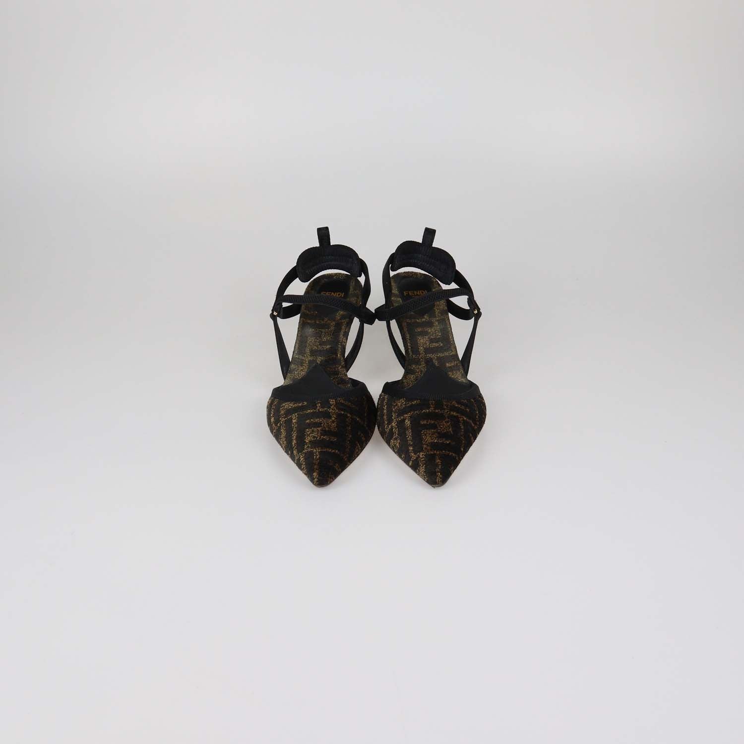 Fendi Black/Brown Zucca Fabric Colibri Lite Slingback Pumps