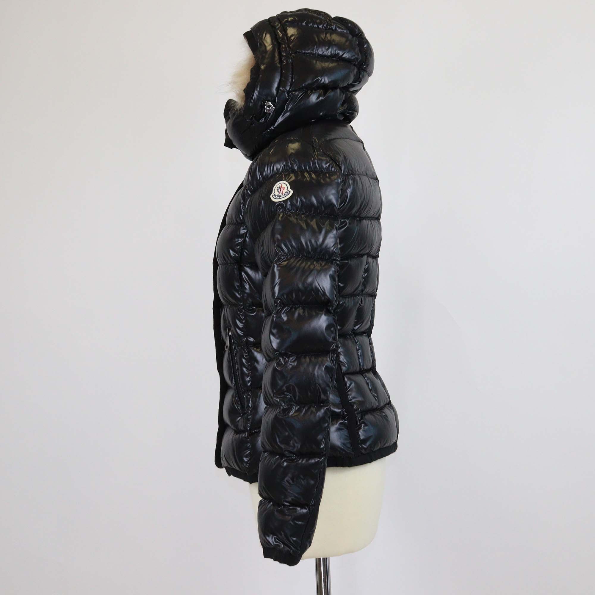 Moncler Black Nylon Puffer Fur Trim Hooded Jacket