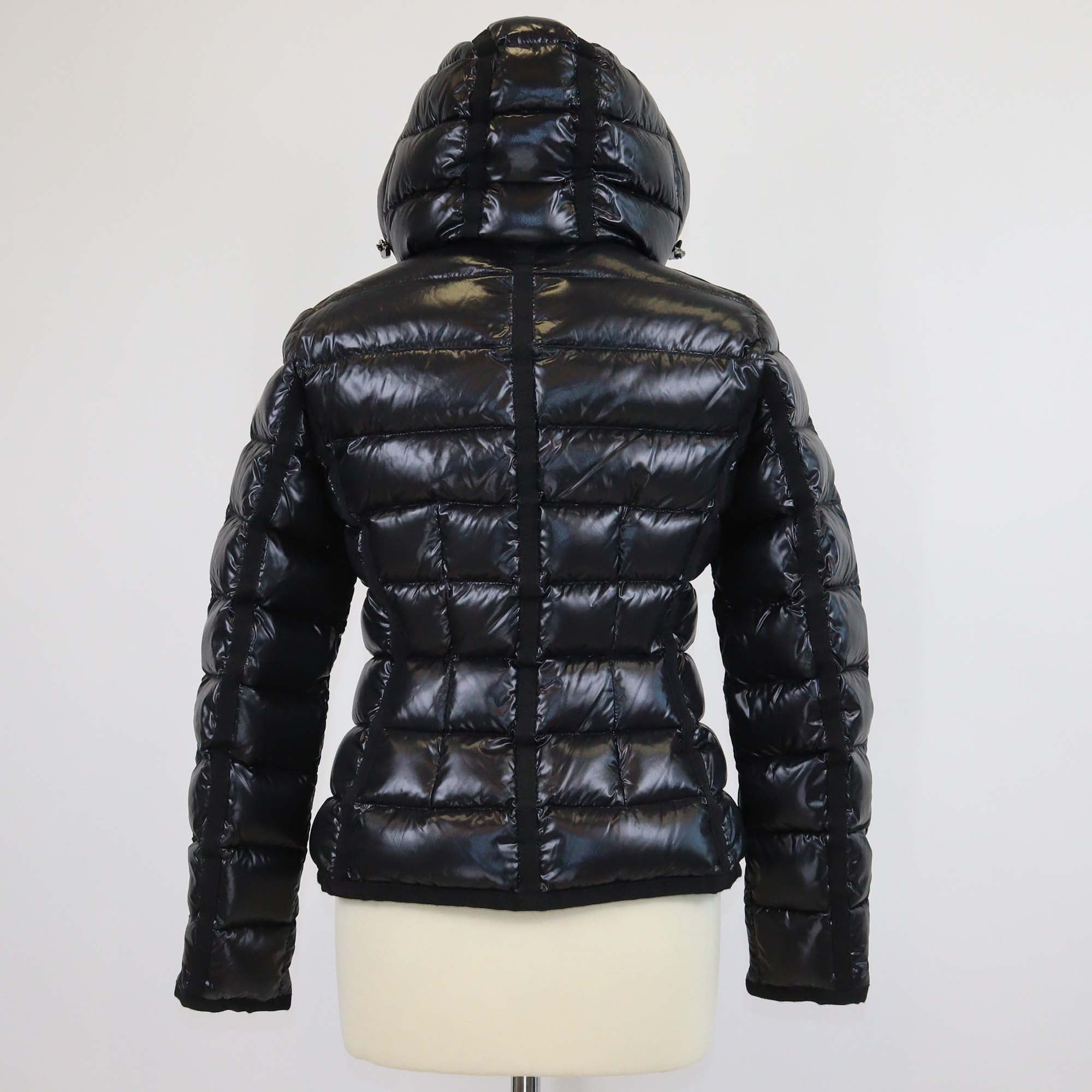 Moncler Black Nylon Puffer Fur Trim Hooded Jacket
