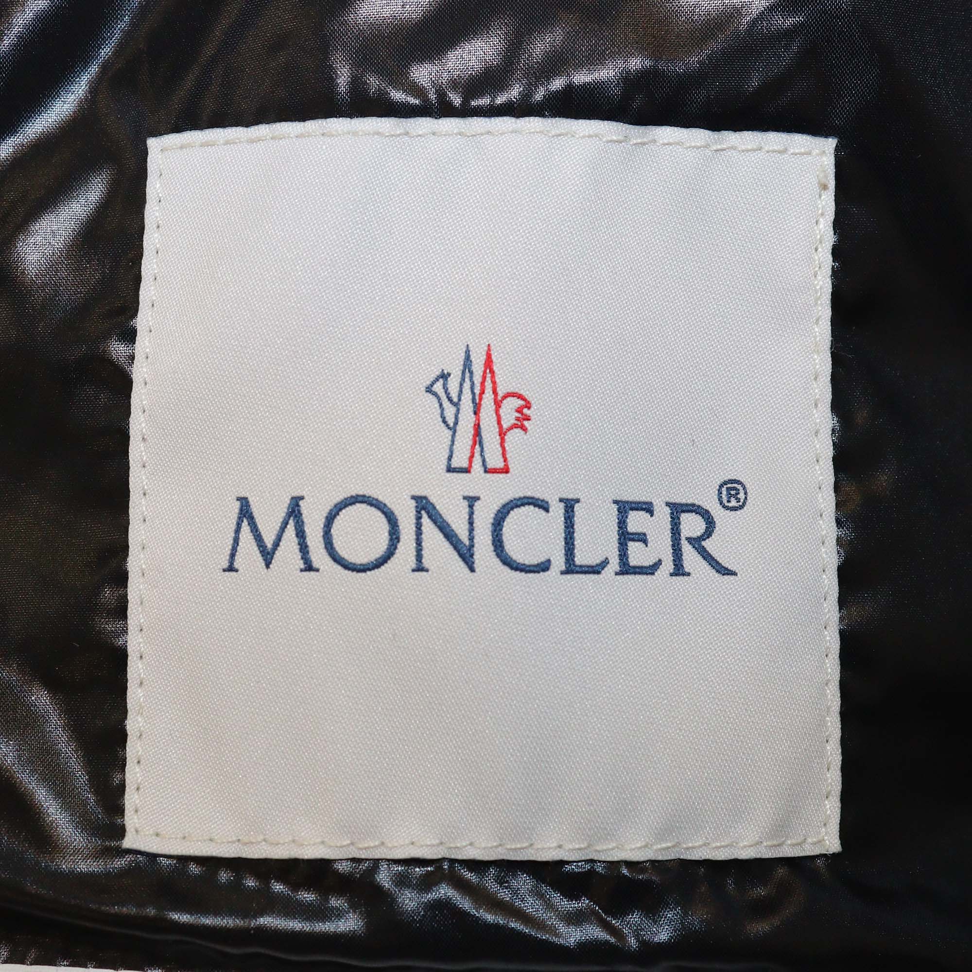 Moncler Black Nylon Puffer Fur Trim Hooded Jacket