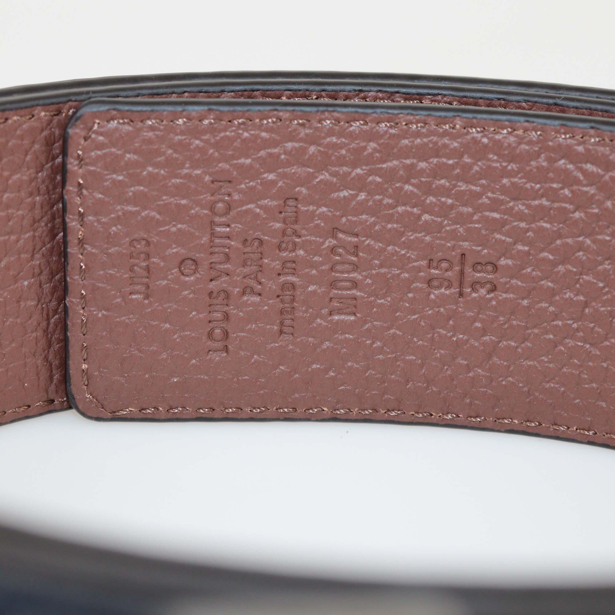 Louis Vuitton Navy Blue/Brown Leather LV Tilt Reversible Belt Mens Louis Vuitton
