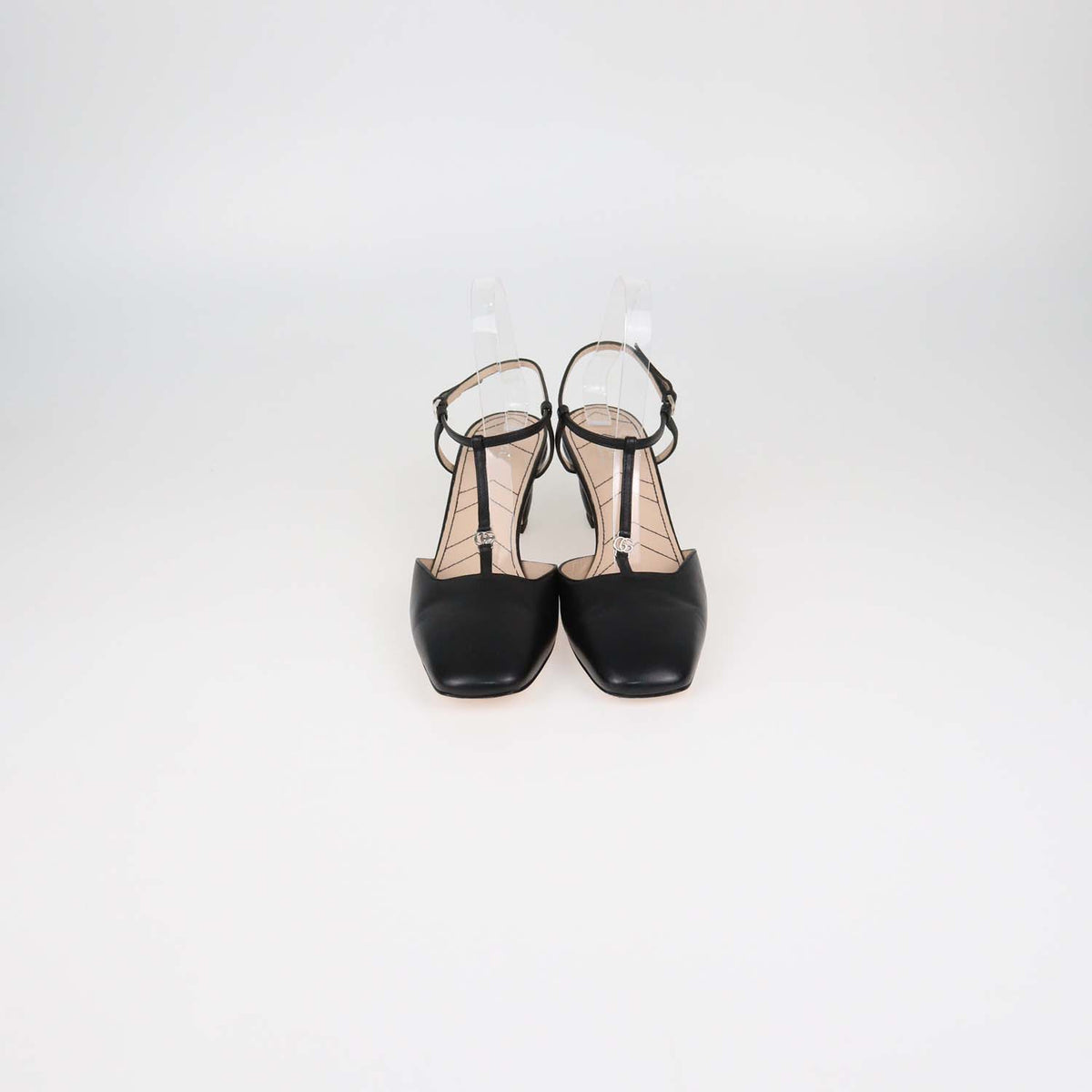 Gucci Black Leather Double G T-Strap Sandals