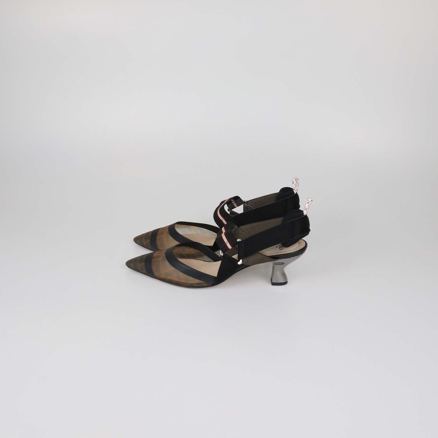 Fendi Black/Brown Zucca Mesh Colibri Slingback Pumps