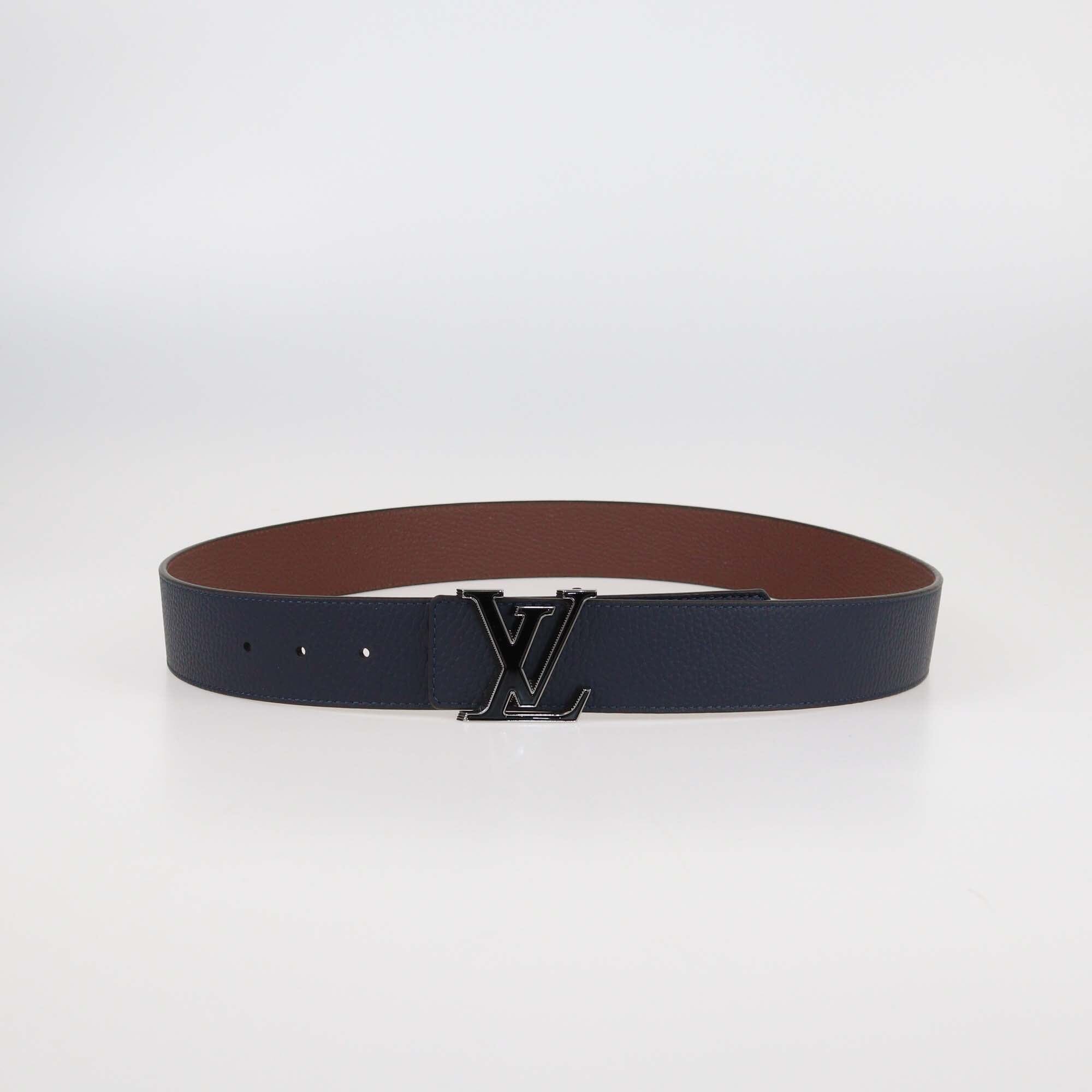Louis Vuitton Navy Blue/Brown Leather LV Tilt Reversible Belt Mens Louis Vuitton