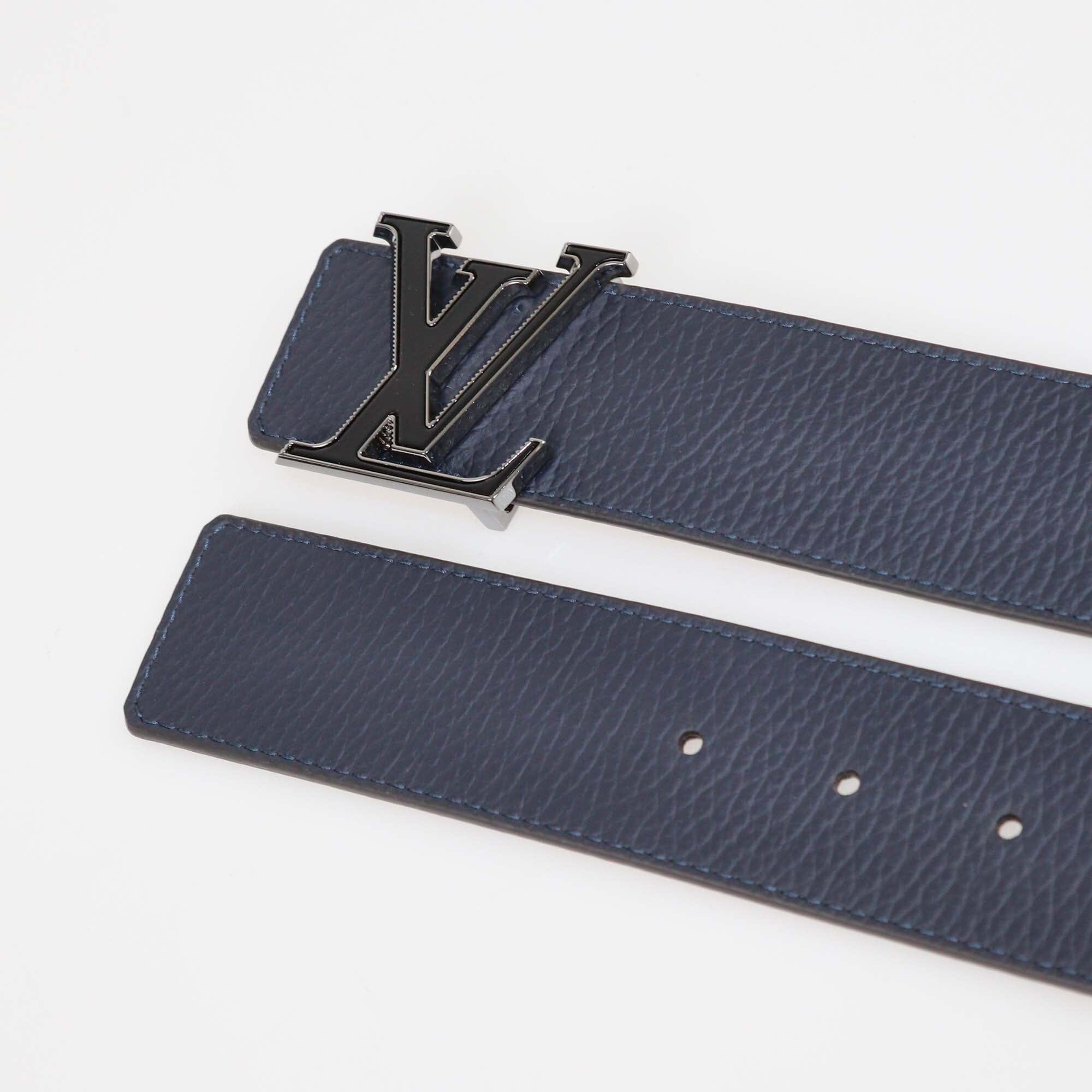 Louis Vuitton Navy Blue/Brown Leather LV Tilt Reversible Belt Mens Louis Vuitton