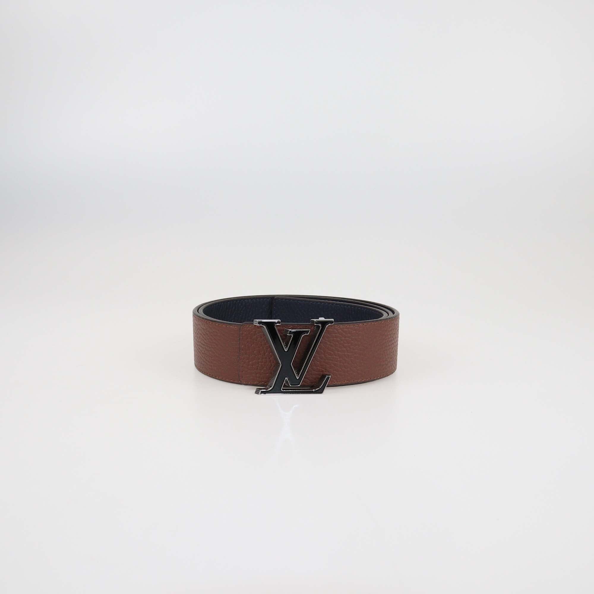 Louis Vuitton Navy Blue/Brown Leather LV Tilt Reversible Belt Mens Louis Vuitton
