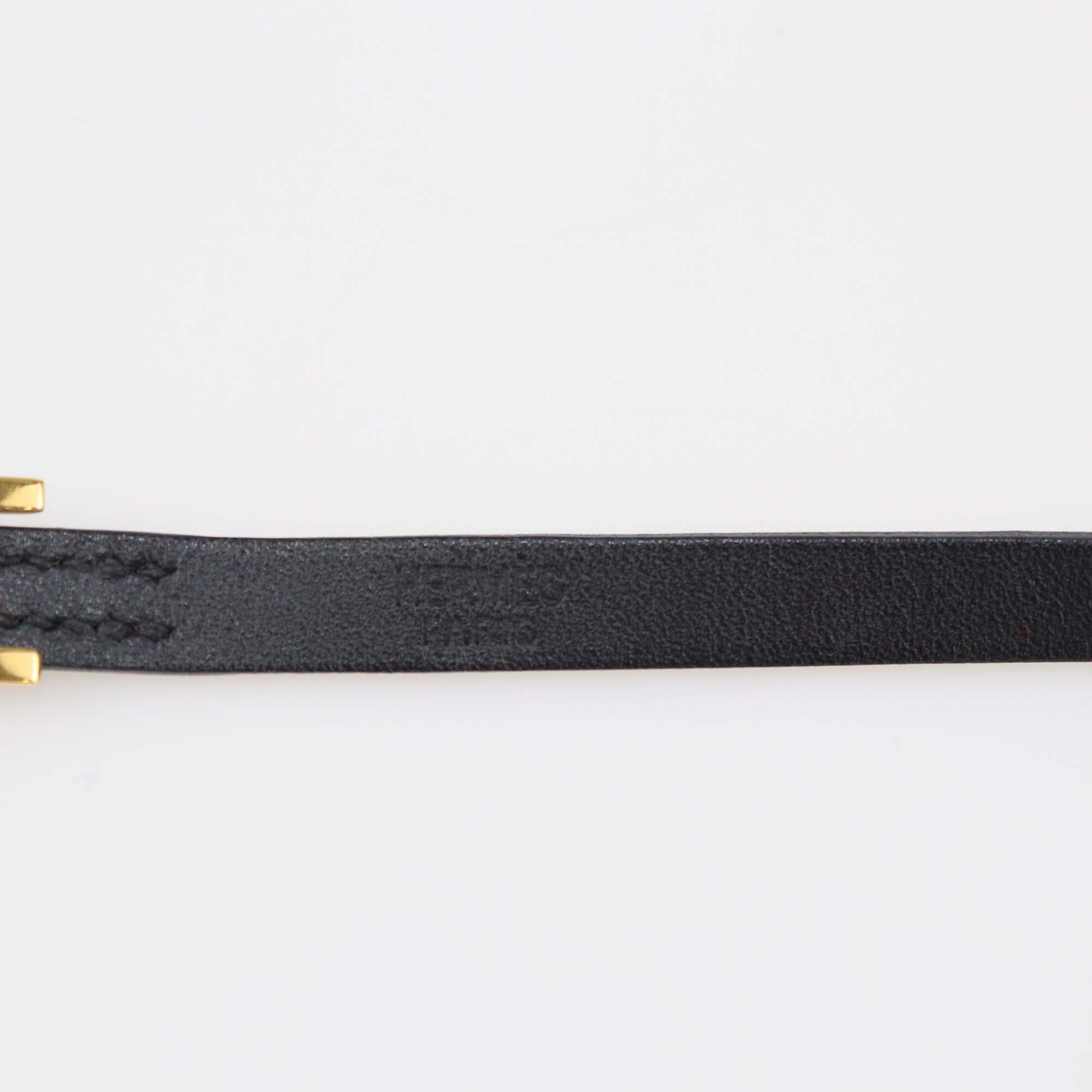 Hermes Black Leather Gold Plated Triple Tour Reversible Behapi Bracelet Womens Hermes
