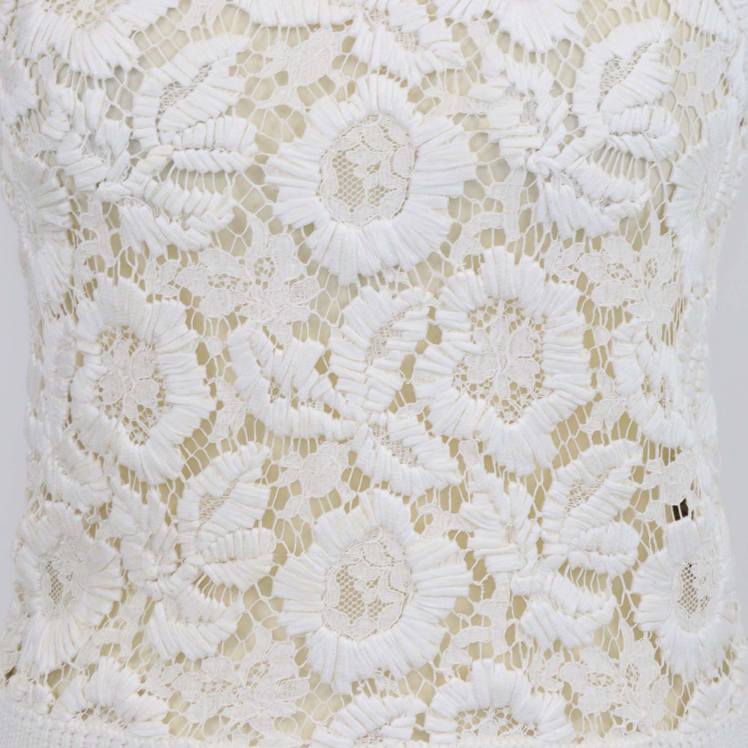 Valentino Off White Cotton Knit Lace Floral Sleeveless Top