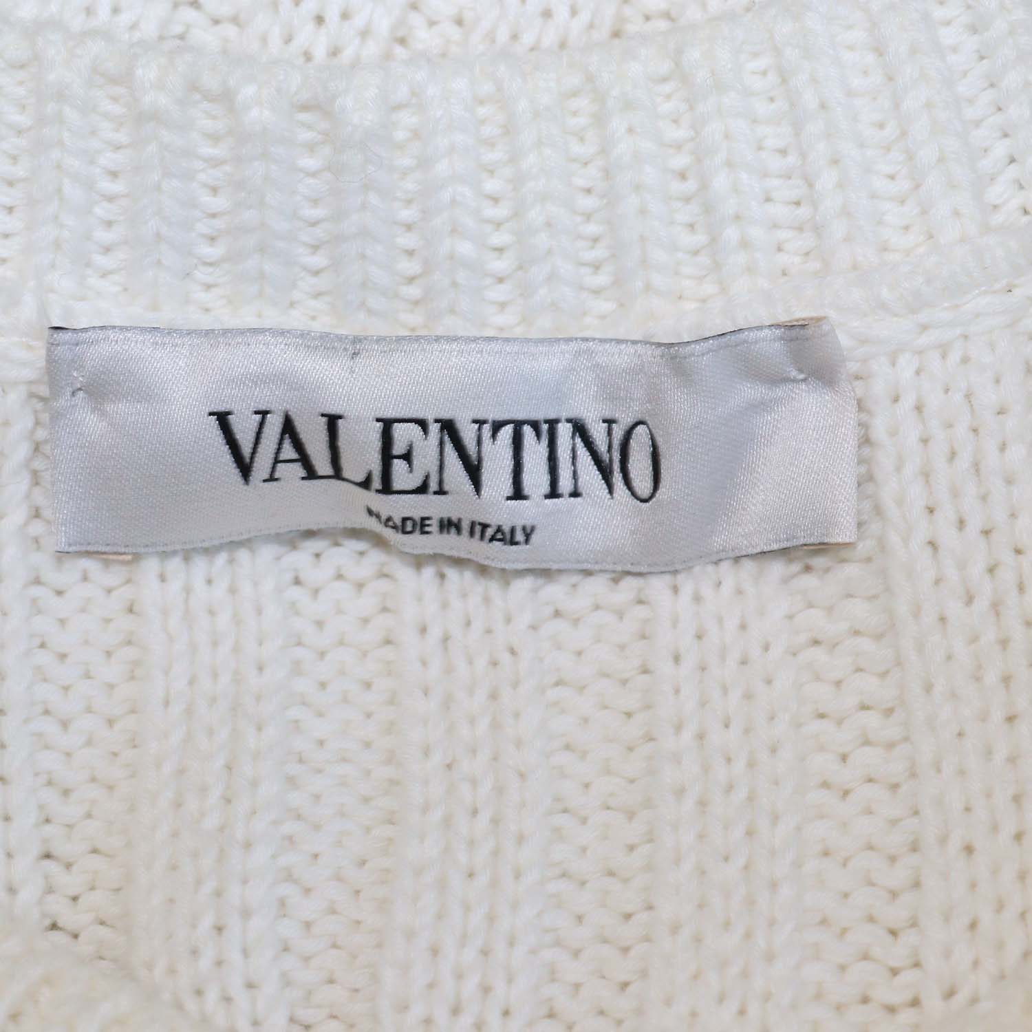 Valentino Off White Cotton Knit Lace Floral Sleeveless Top