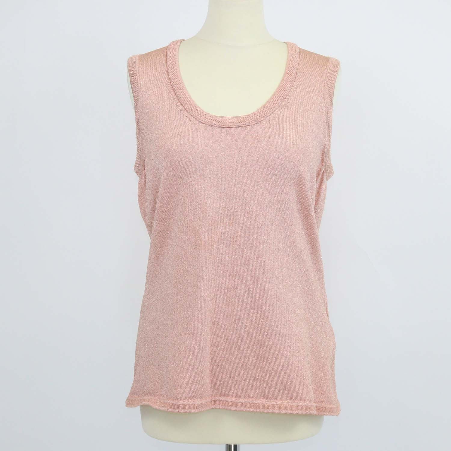 M Missoni Metallic Peach Jersey Scoop Neck Top