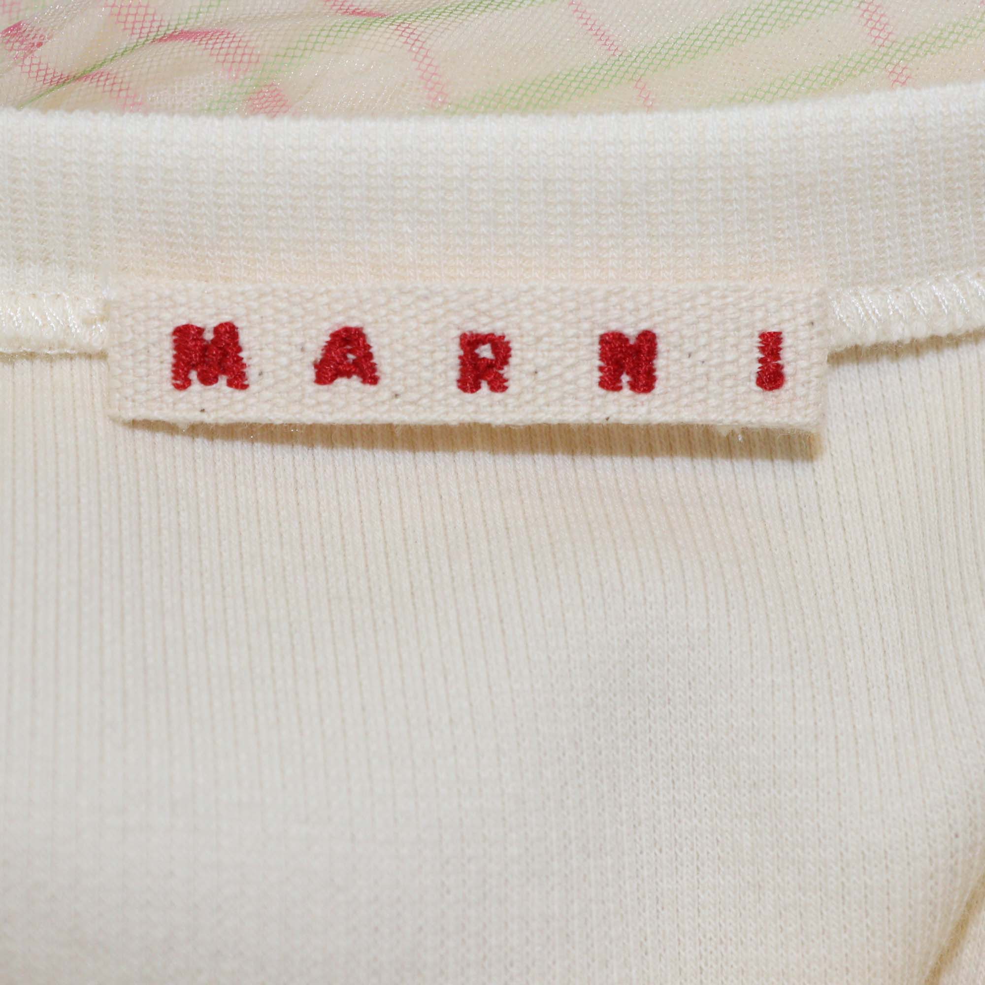 Marni Kids Light Yellow Cotton Check Print Mesh Skirt Logo Embroidered Short Sleeve Dress