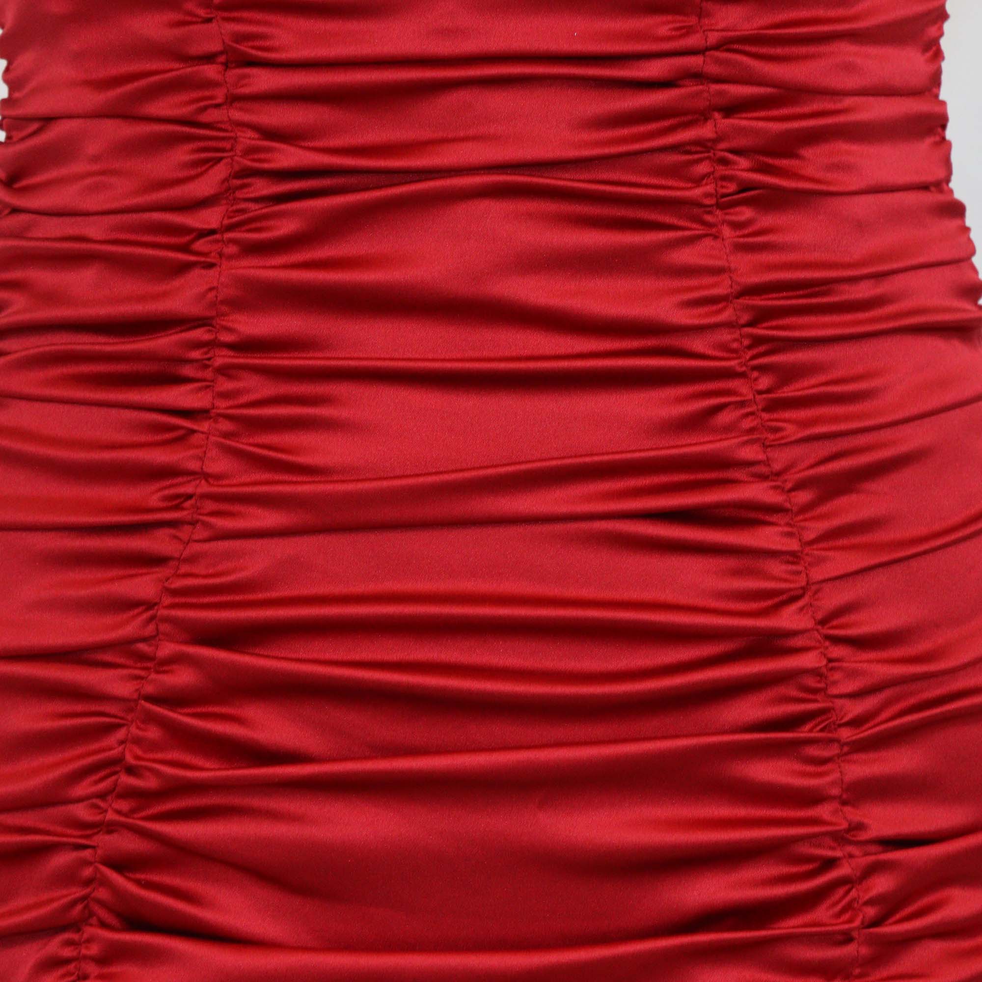 Dolce & Gabbana Red Silk Ruched Sleeveless Midi Dress