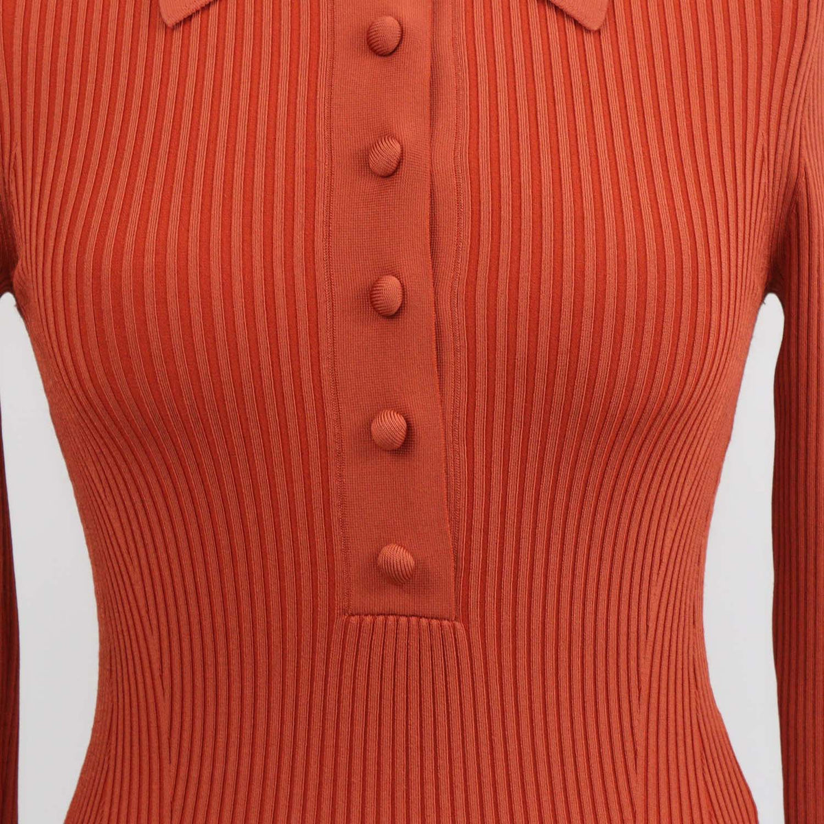Zimmermann Brick Orange Blend Viscose Knitted Long Sleeve Polo Shirt