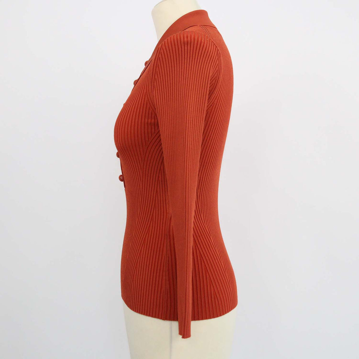 Zimmermann Brick Orange Blend Viscose Knitted Long Sleeve Polo Shirt
