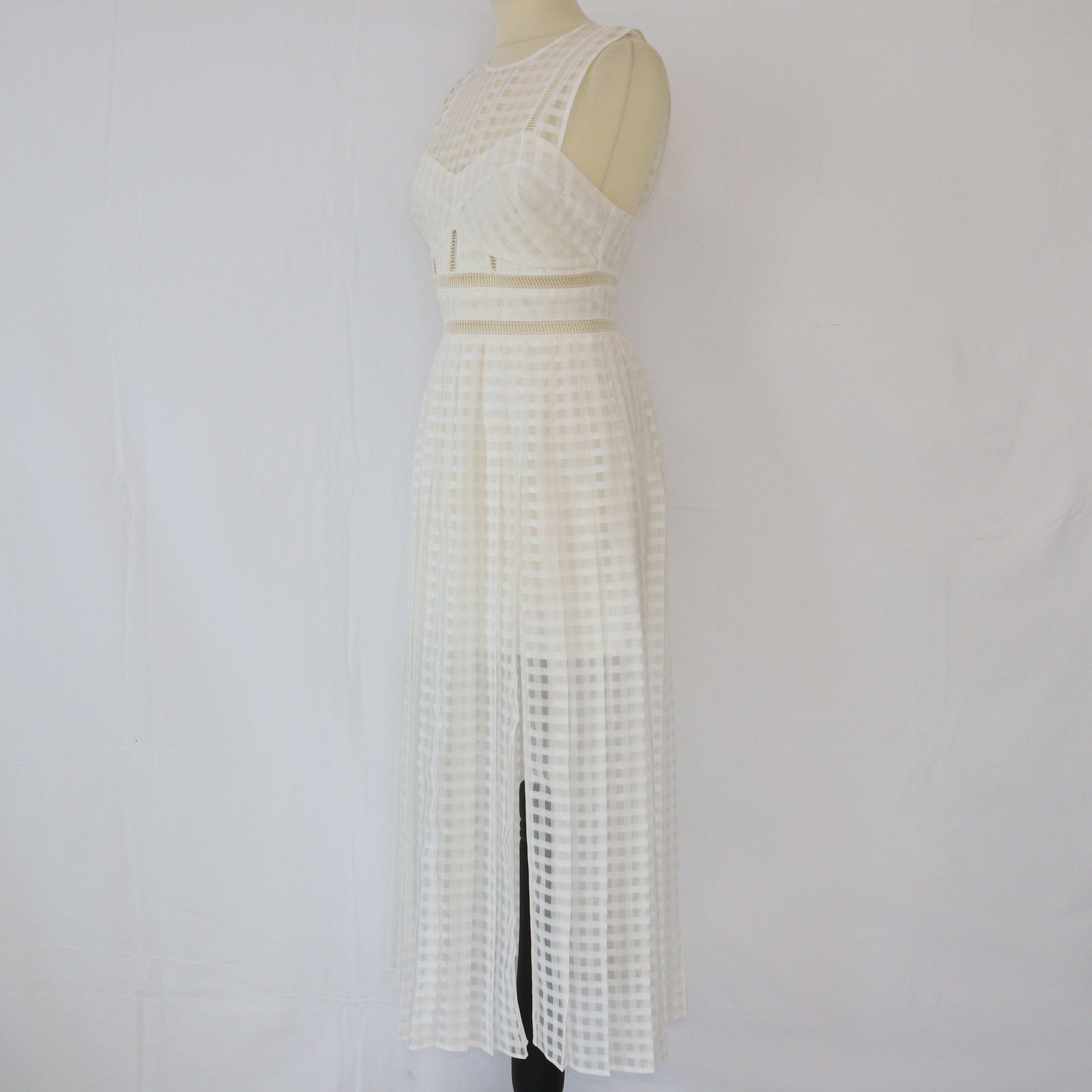 White Pleated Check Midi Dress Dress Self Portrait 