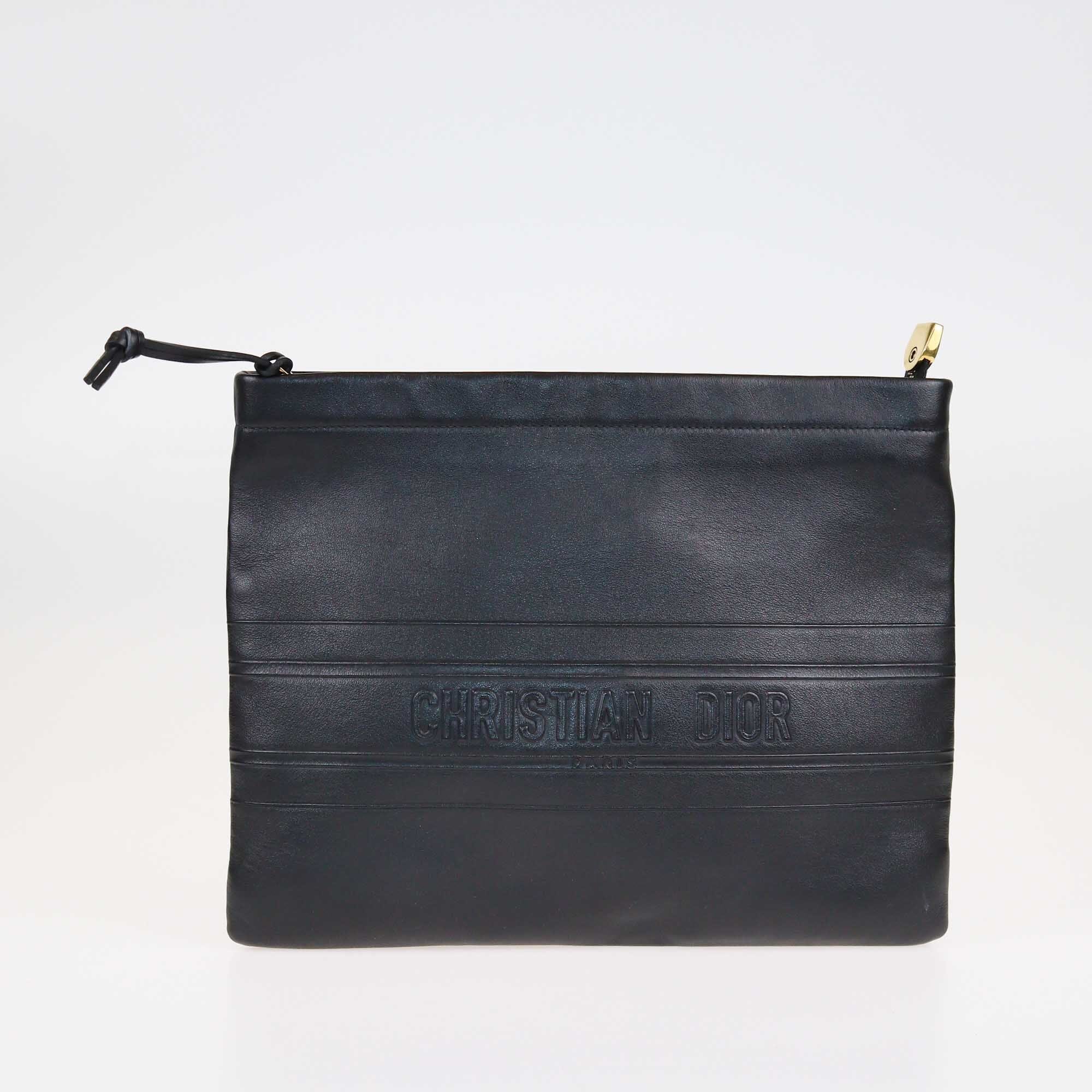 Christian Dior Black Embossed Logo Zip Pouch Bags Christian Dior