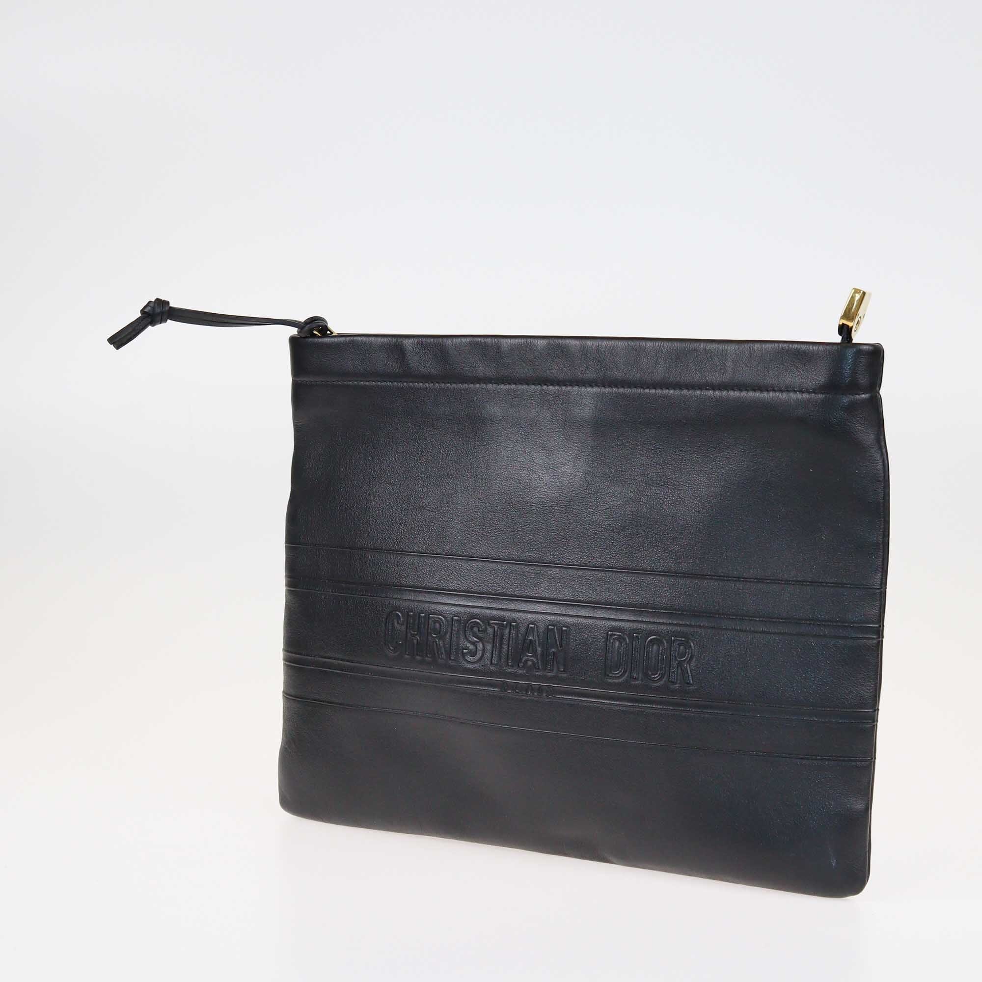 Christian Dior Black Embossed Logo Zip Pouch Bags Christian Dior