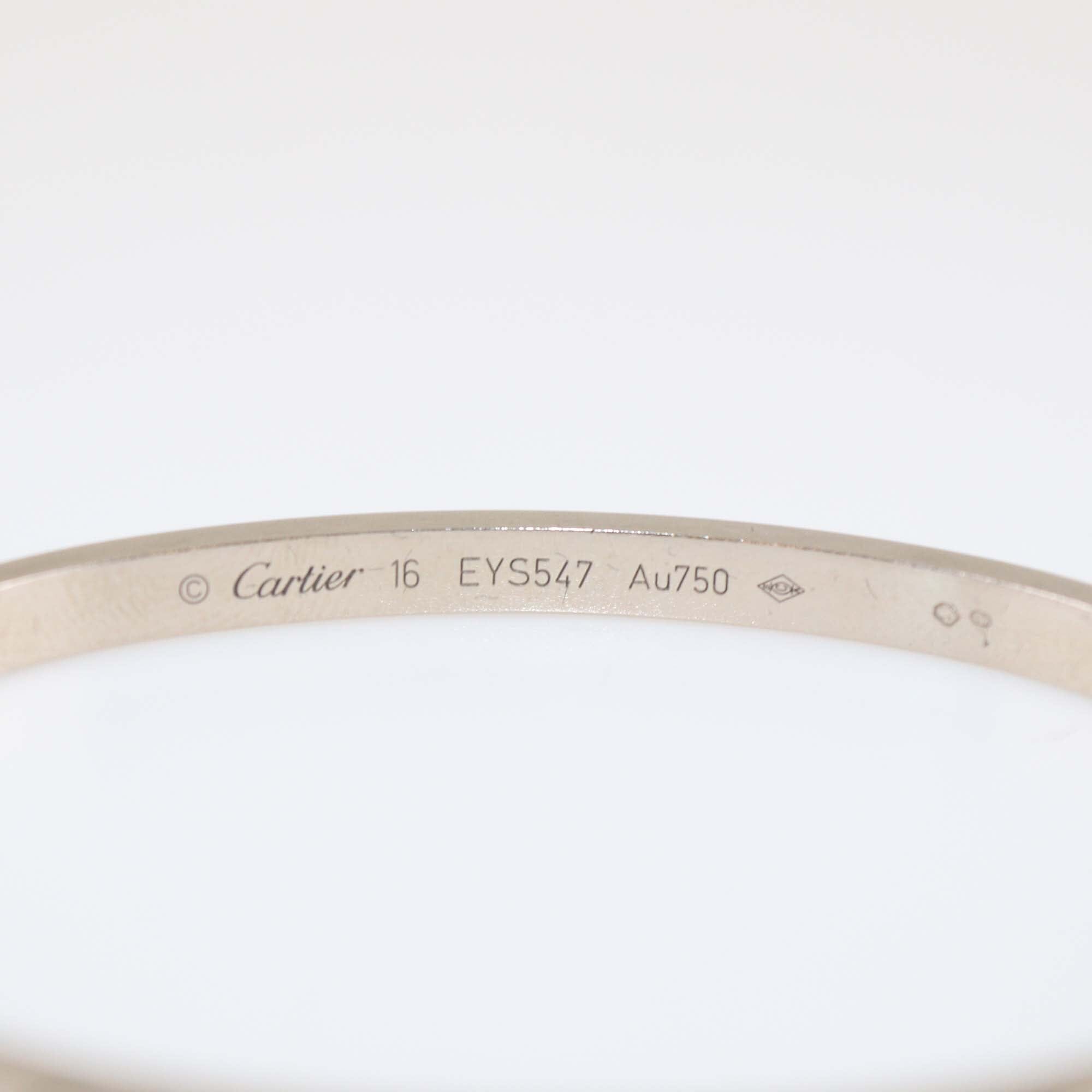Cartier 18K White Gold Love Small Model Bracelet Size 16 Womens Cartier