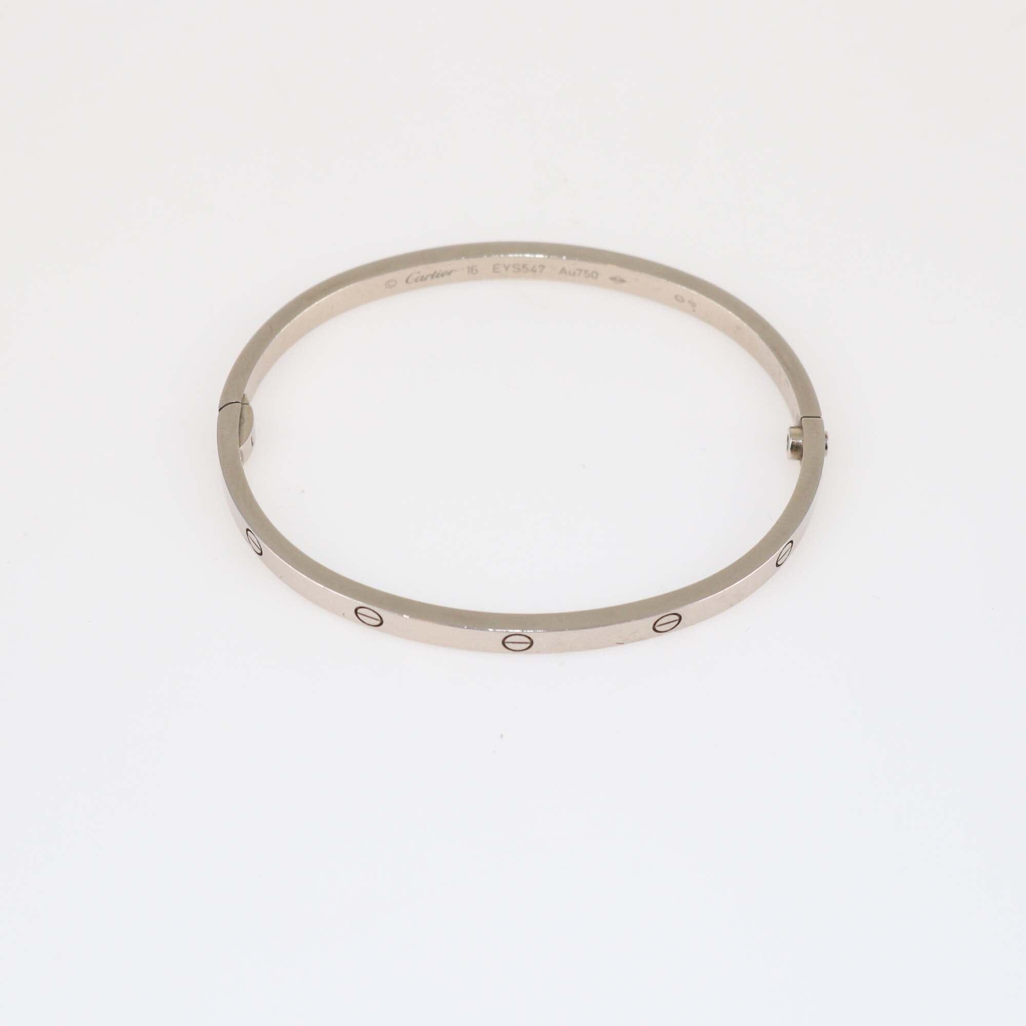Cartier 18K White Gold Love Small Model Bracelet Size 16 Womens Cartier