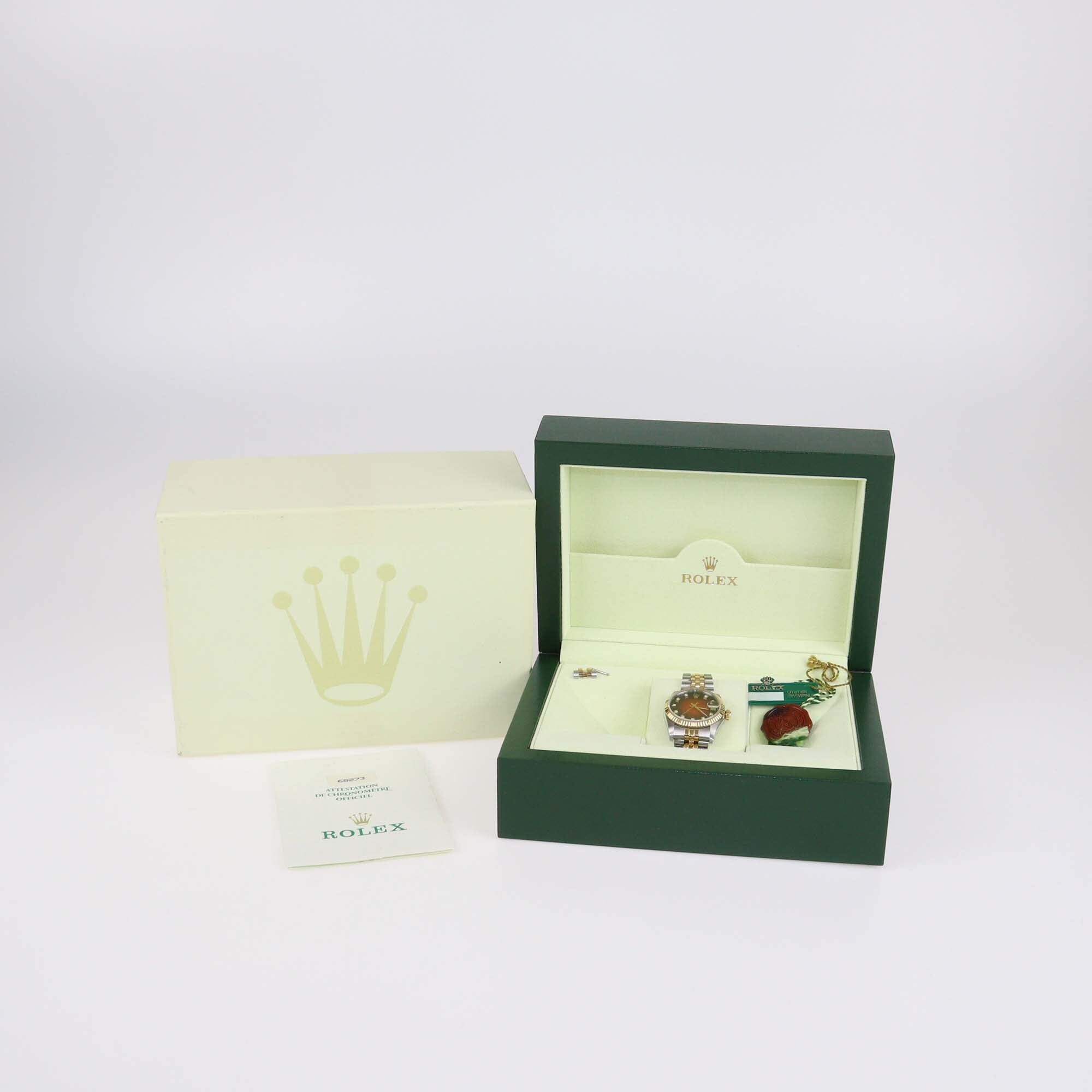 Rolex Orange Vignette Dial 18K Yellow Gold Stainless Steel Datejust 68273 Women's Wristwatch 31 mm Womens Rolex
