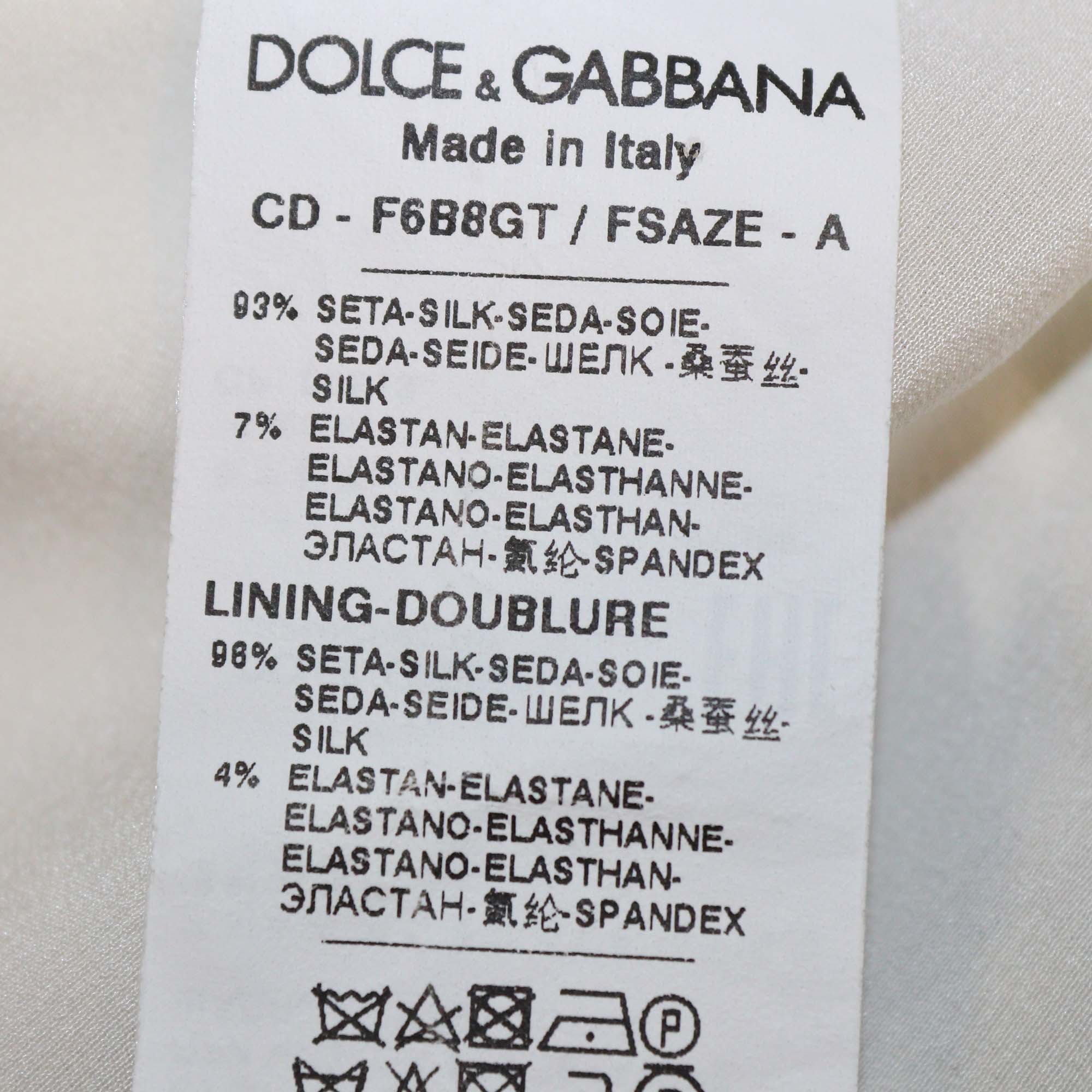 Dolce & Gabbana White/Multicolor Silk Tropical Rose Print Ruched Midi Dress
