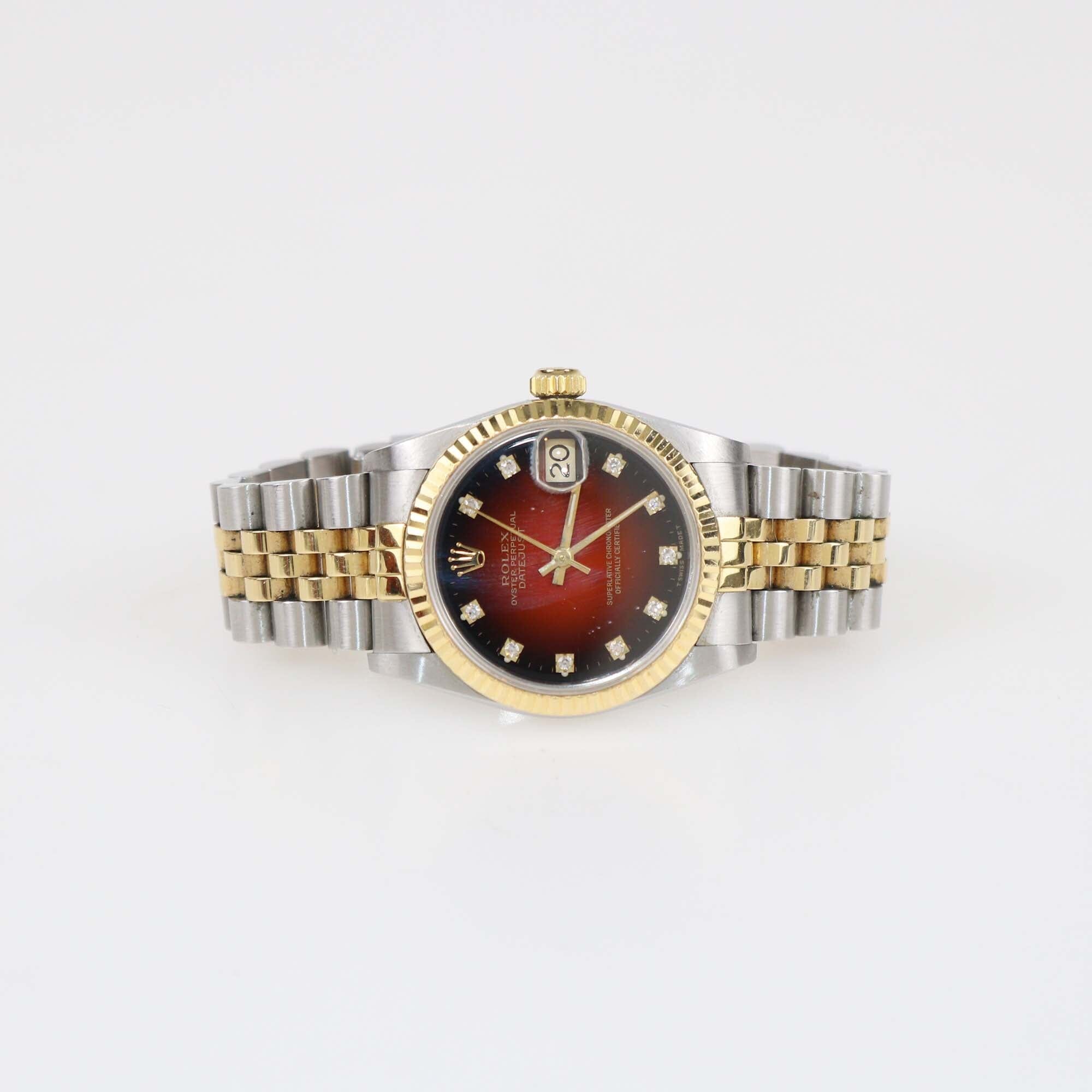 Rolex Orange Vignette Dial 18K Yellow Gold Stainless Steel Datejust 68273 Women's Wristwatch 31 mm Womens Rolex