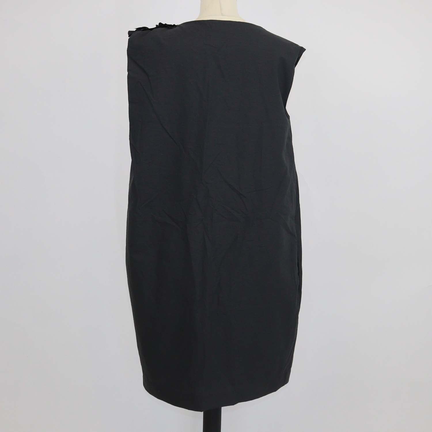 Brunello Cucinelli Black Cotton Blend Flower Embellished Shift Dress