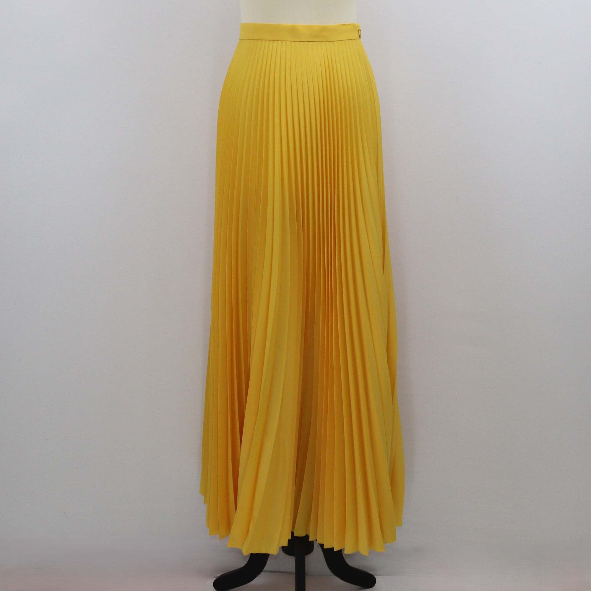 Prada Yellow Pleated Crepe De Chine Maxi Skirt Womens Prada