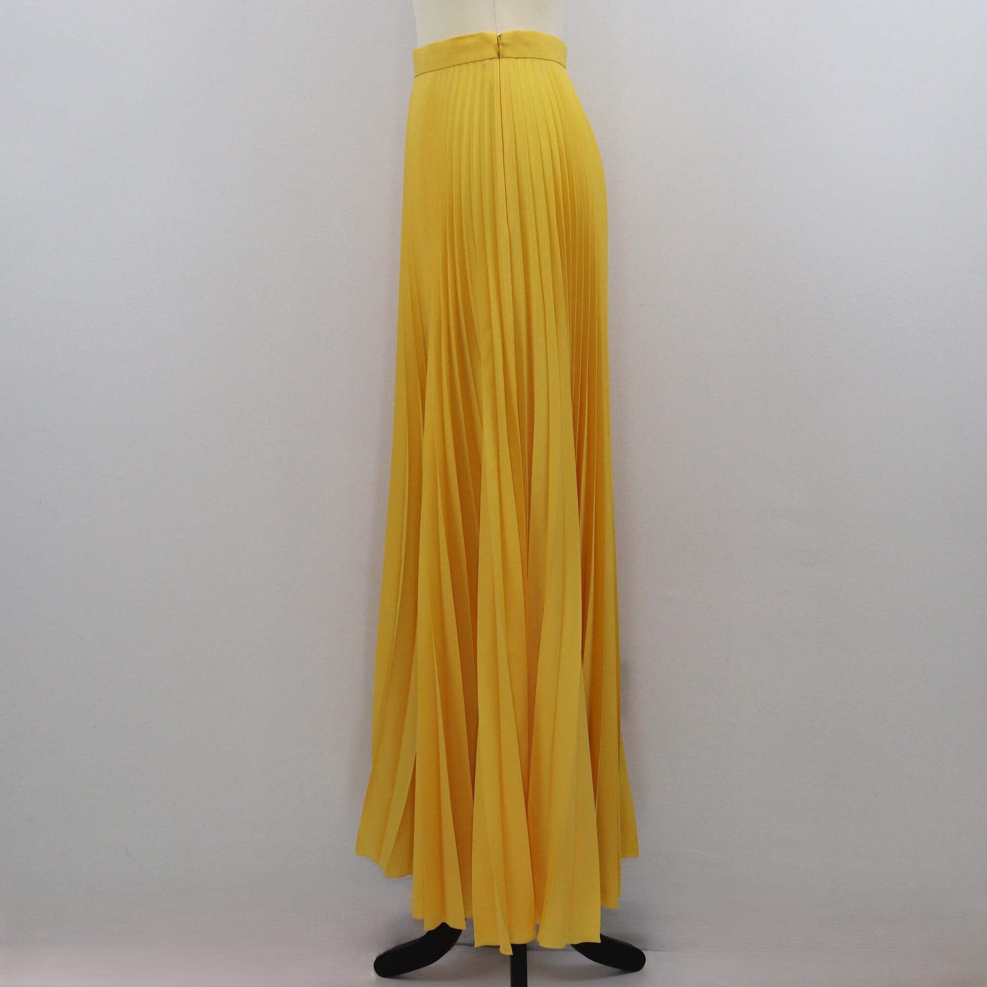 Prada Yellow Pleated Crepe De Chine Maxi Skirt Womens Prada