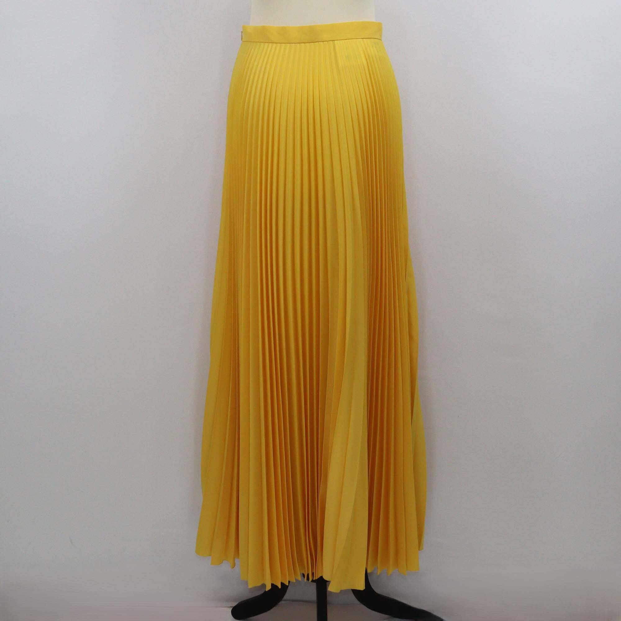 Prada Yellow Pleated Crepe De Chine Maxi Skirt Womens Prada